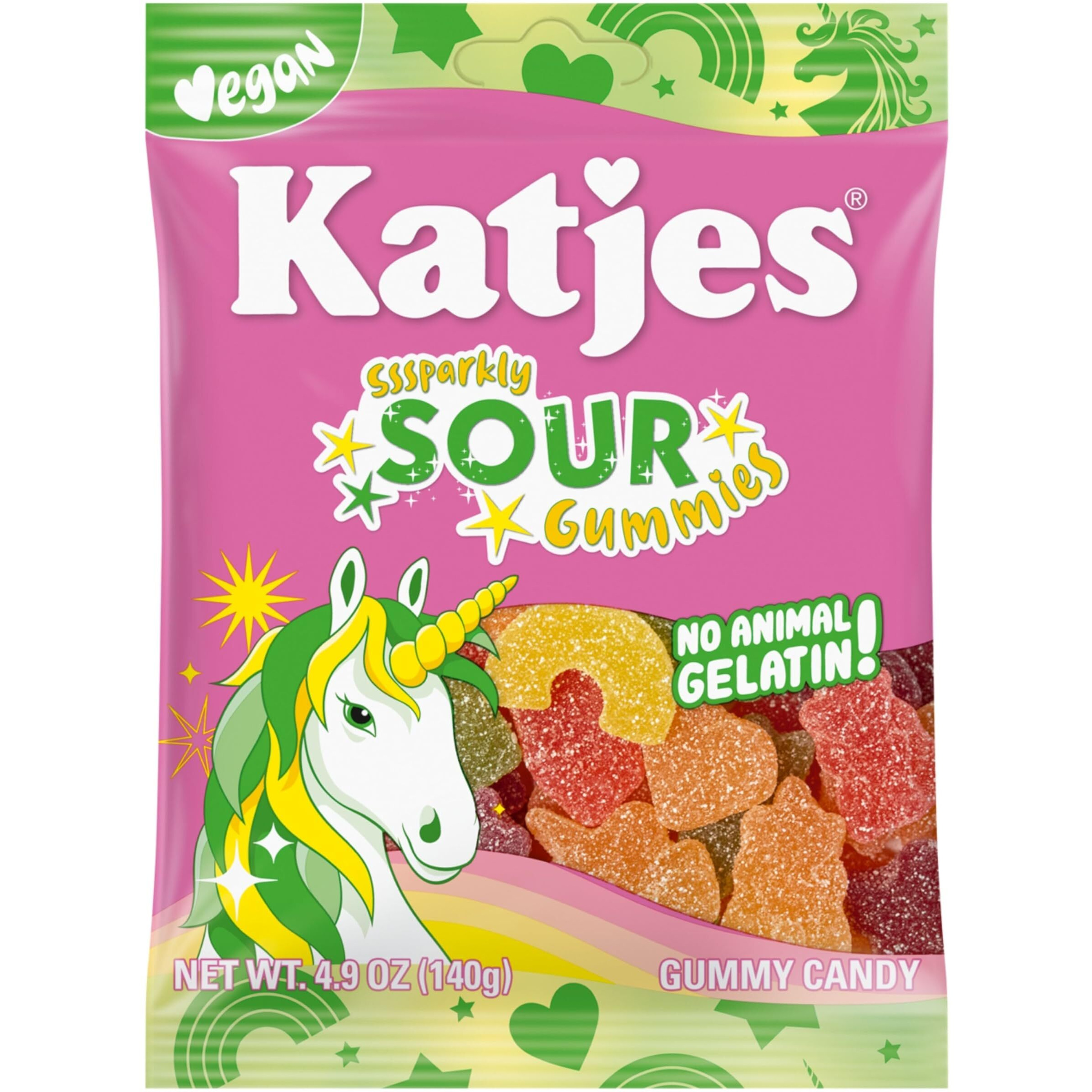 Katjes Plant Based Sour Gummy Candy - Passion Fruit, Orange, Lime, Raspberry & Black Currant Flavored Sour Gummies - Palm Oil Free -No Animal Gelatin - No High Fructose Corn Syrup 4.9Oz Resealable Bag
