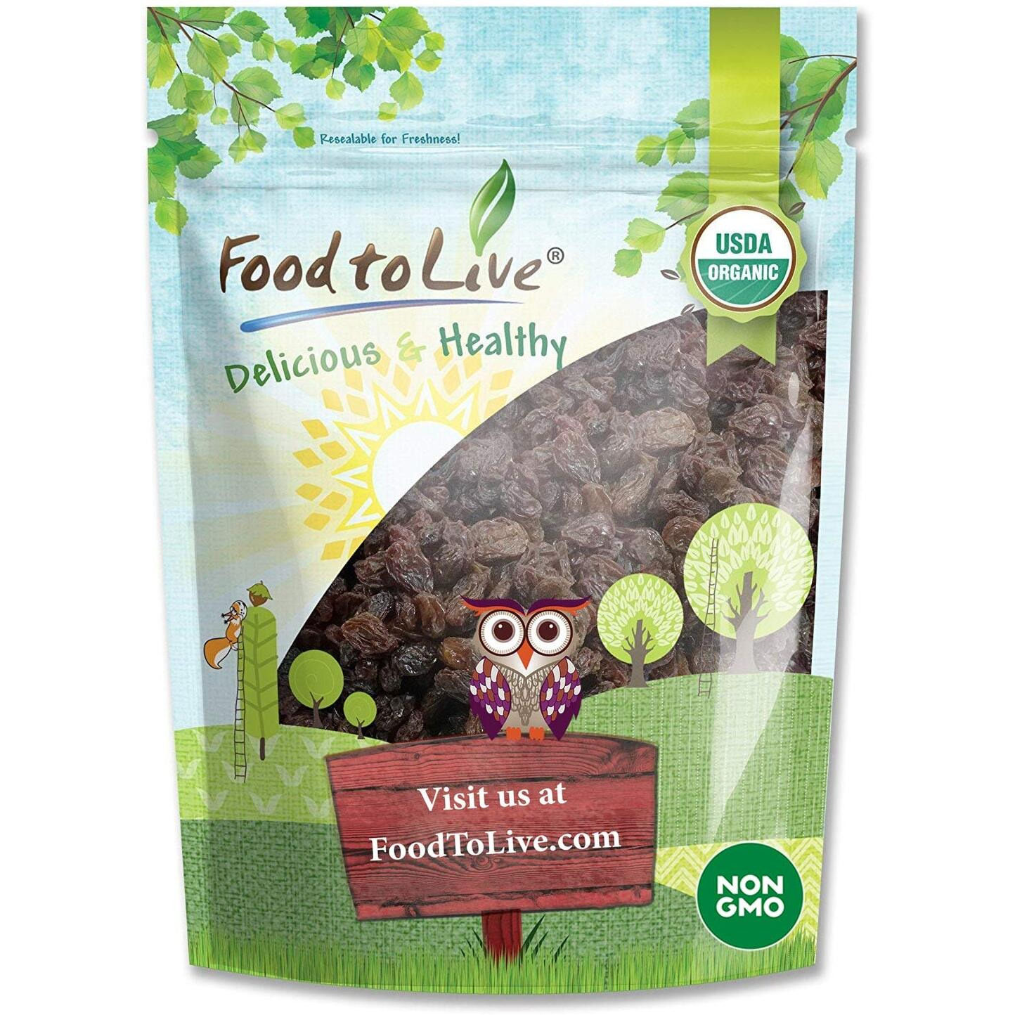 Food To Live California Organic Raisins, 2 Pounds - Thompson Seedless Select, Sun-Dried, Non-Gmo, Kosher, Unsulphured, Bulk, No Oil Added