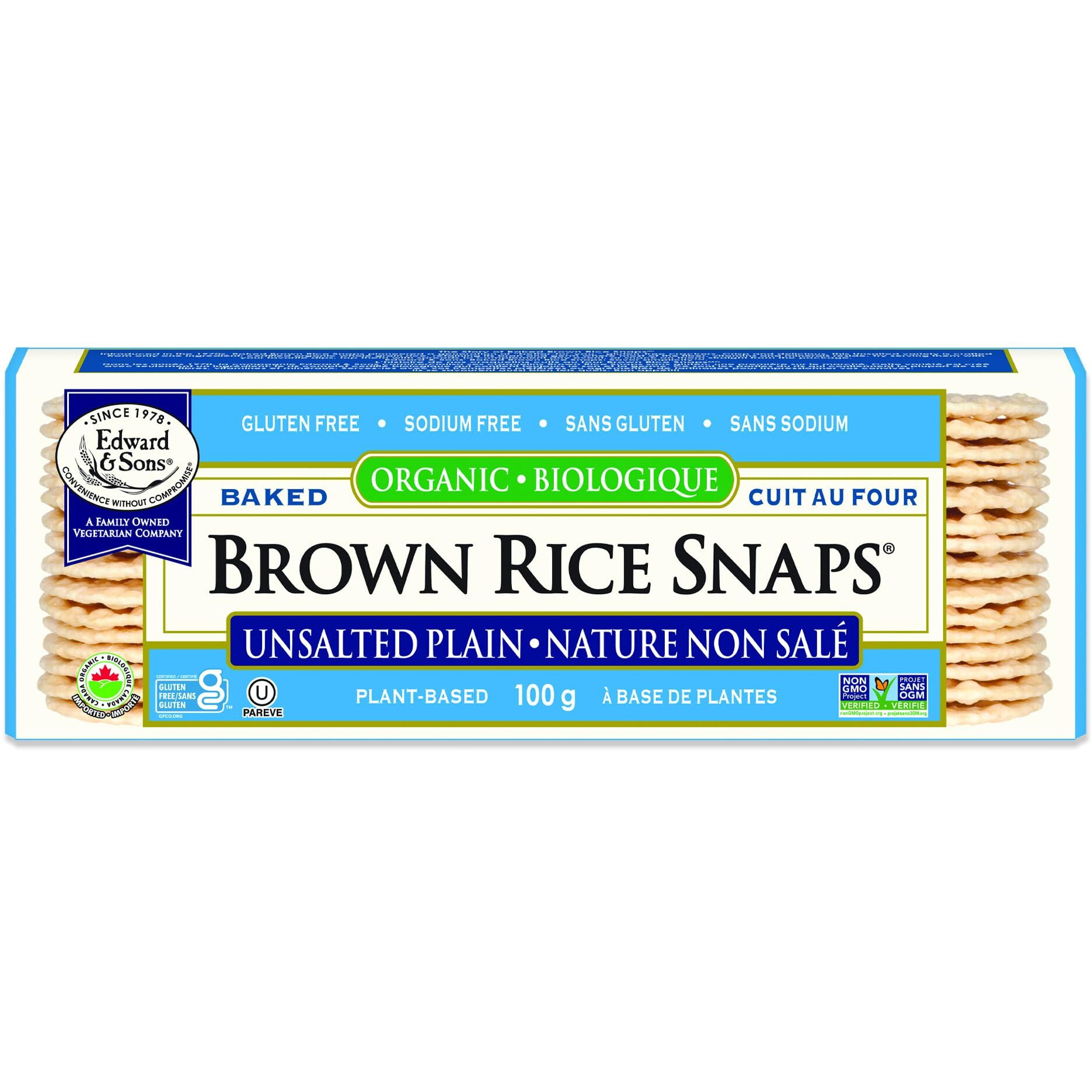 Edward & Sons Organic Unsalted Plain Brown Rice Snaps - Oven Baked, Whole Grain, Gluten Free, No Added Oils, Non-Gmo Project Verified, Usda Organic - 3.5 Oz (Pack Of 12)