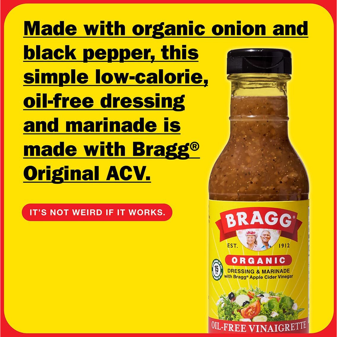 Bragg Organic Oil-Free Vinaigrette Salad Dressing And Marinade - 12 Fl Oz - Gluten-Free Dressing With Bragg Apple Cider Vinegar