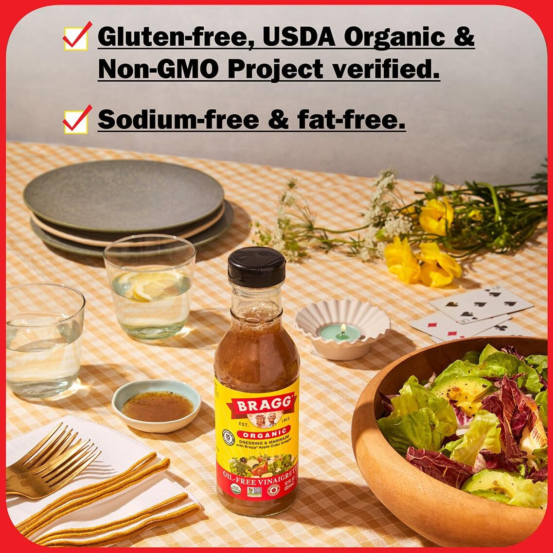 Bragg Organic Oil-Free Vinaigrette Salad Dressing And Marinade - 12 Fl Oz - Gluten-Free Dressing With Bragg Apple Cider Vinegar
