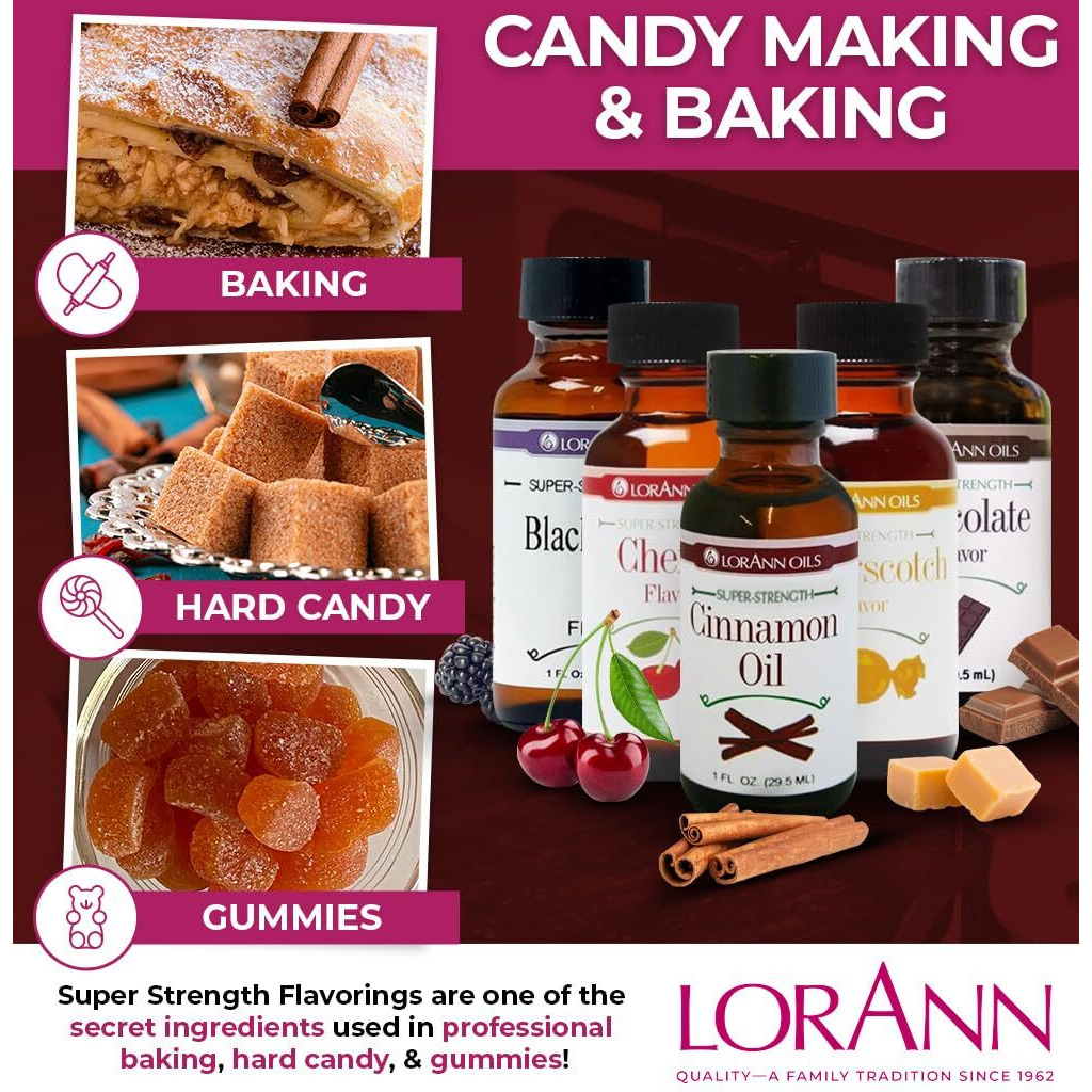 Lorann Oils Super Strength Flavoring - Used For Candy Making, Flavoring Extracts, Baking, Hard Candy, And Flavor Oils - Bold, Natural Flavors 4X Stronger Than Extracts - Cinnamon Oil, 1 Fl Oz