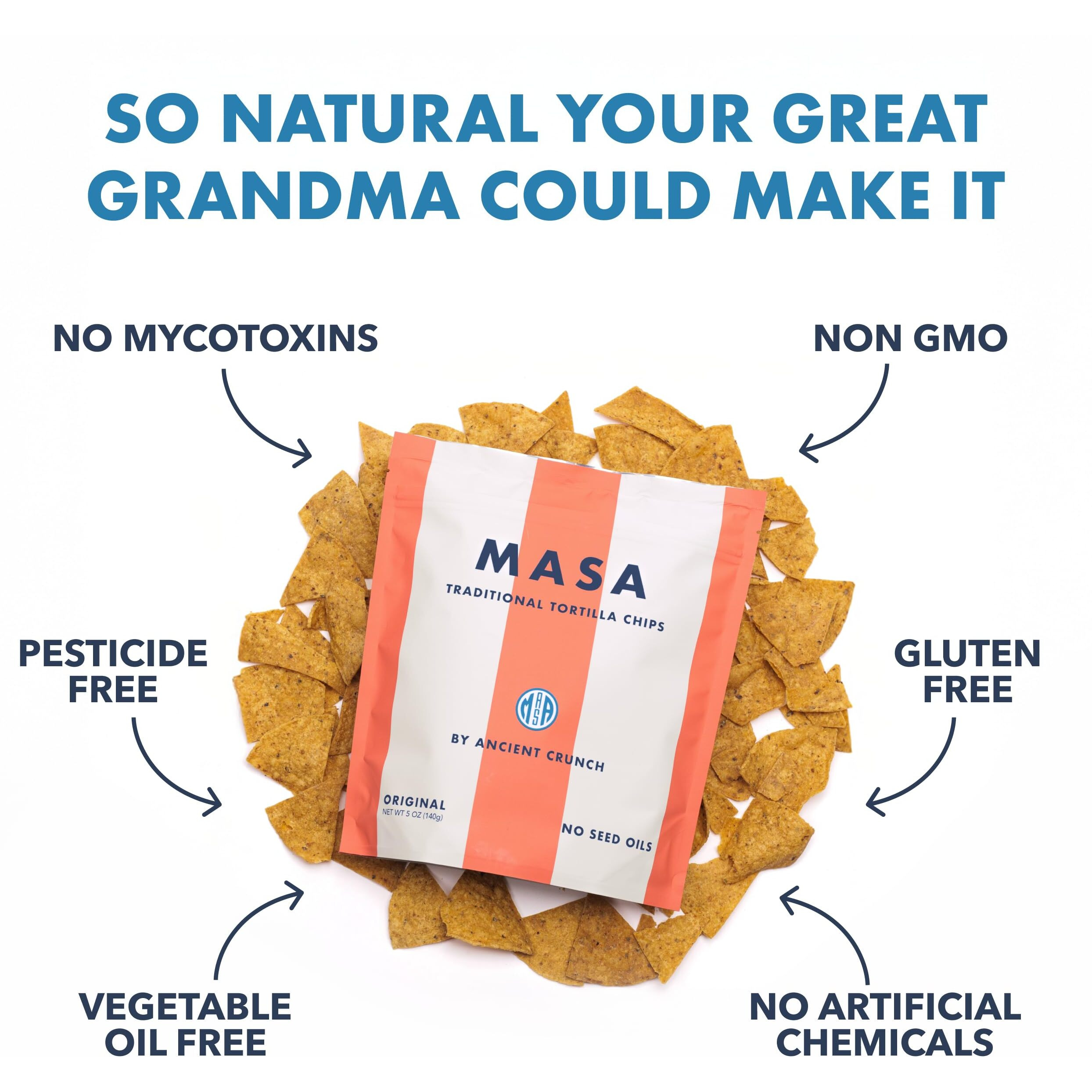 Masa Chips - Tortilla Chips Snack Pack - Seed Oil Free, Naturally Grown Corn Chips - Low Carb Snacks - Made With Grass Fed Tallow & Sea Salt - 6 Pack, 5 Ounce Each