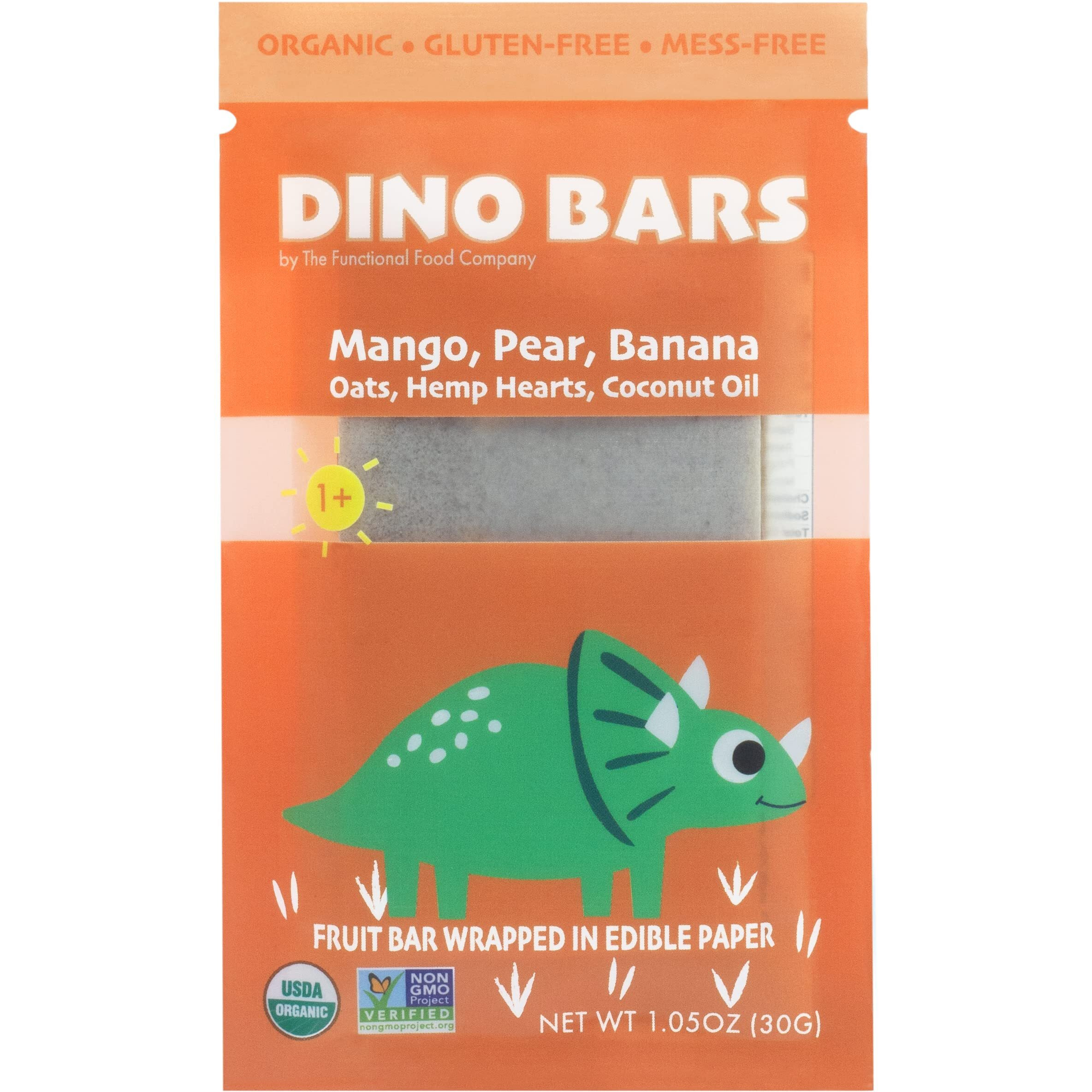 Dino Bars | Organic Fruit Bar For Kids | Organic Toddler Bars And Dinosaur Snacks | Fruit + Oats + Hemp Hearts + Coconut Oil With Edible Paper | Mango Kids Bar | Age 1+ | 30 Pack