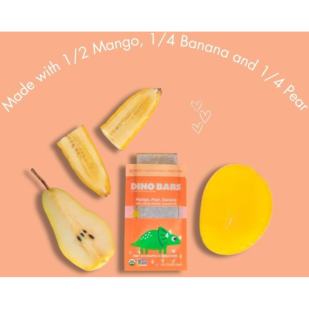 Dino Bars | Organic Fruit Bar For Kids | Organic Toddler Bars And Dinosaur Snacks | Fruit + Oats + Hemp Hearts + Coconut Oil With Edible Paper | Mango Kids Bar | Age 1+ | 30 Pack