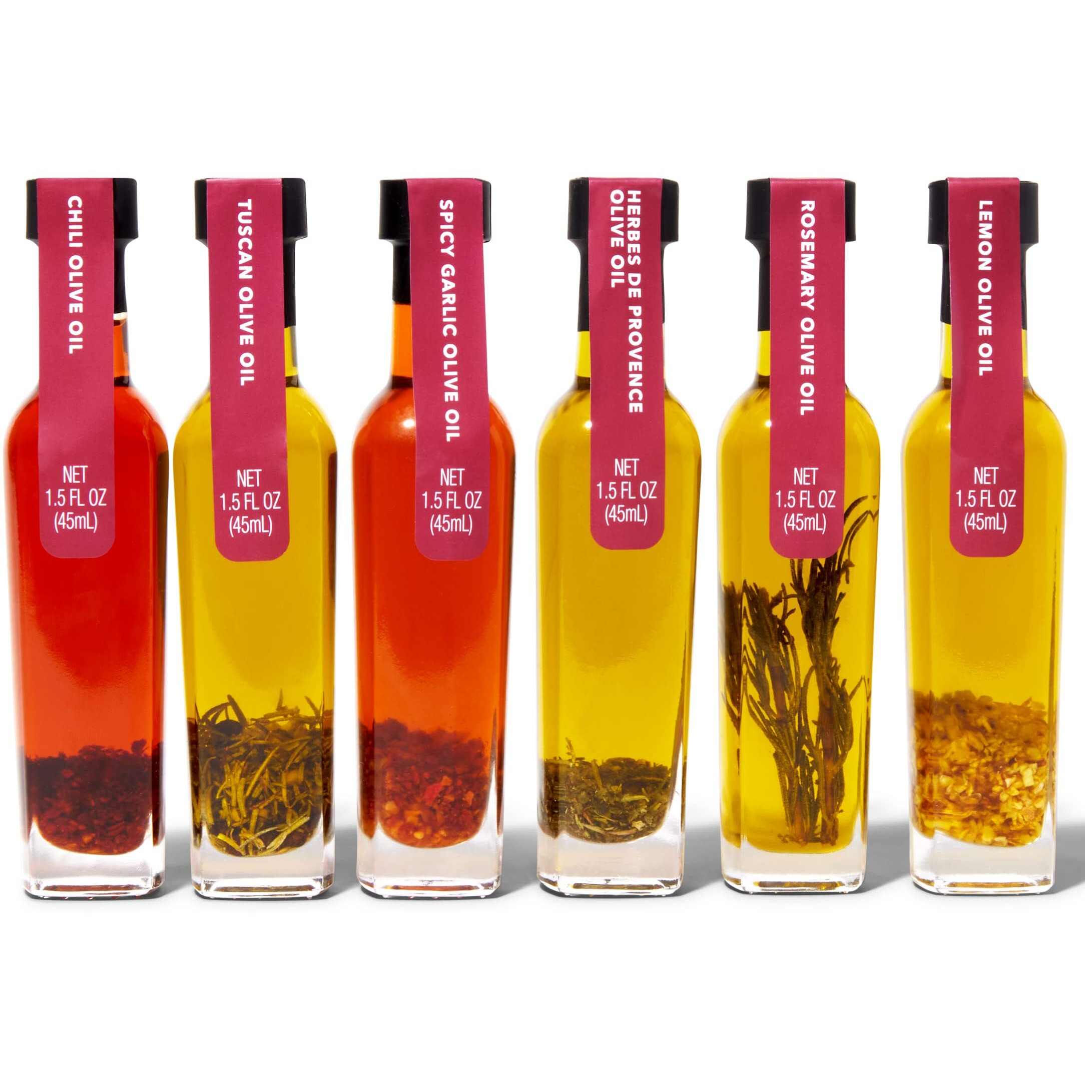 Thoughtfully Gourmet, Spice Infused Olive Oil Gift Set, Premium Extra-Virgin Olive Oil From Spain, Flavors Include Chili, Rosemary, Lemon, Spicy Garlic, Herbes De Provence And Tuscan, Set Of 6