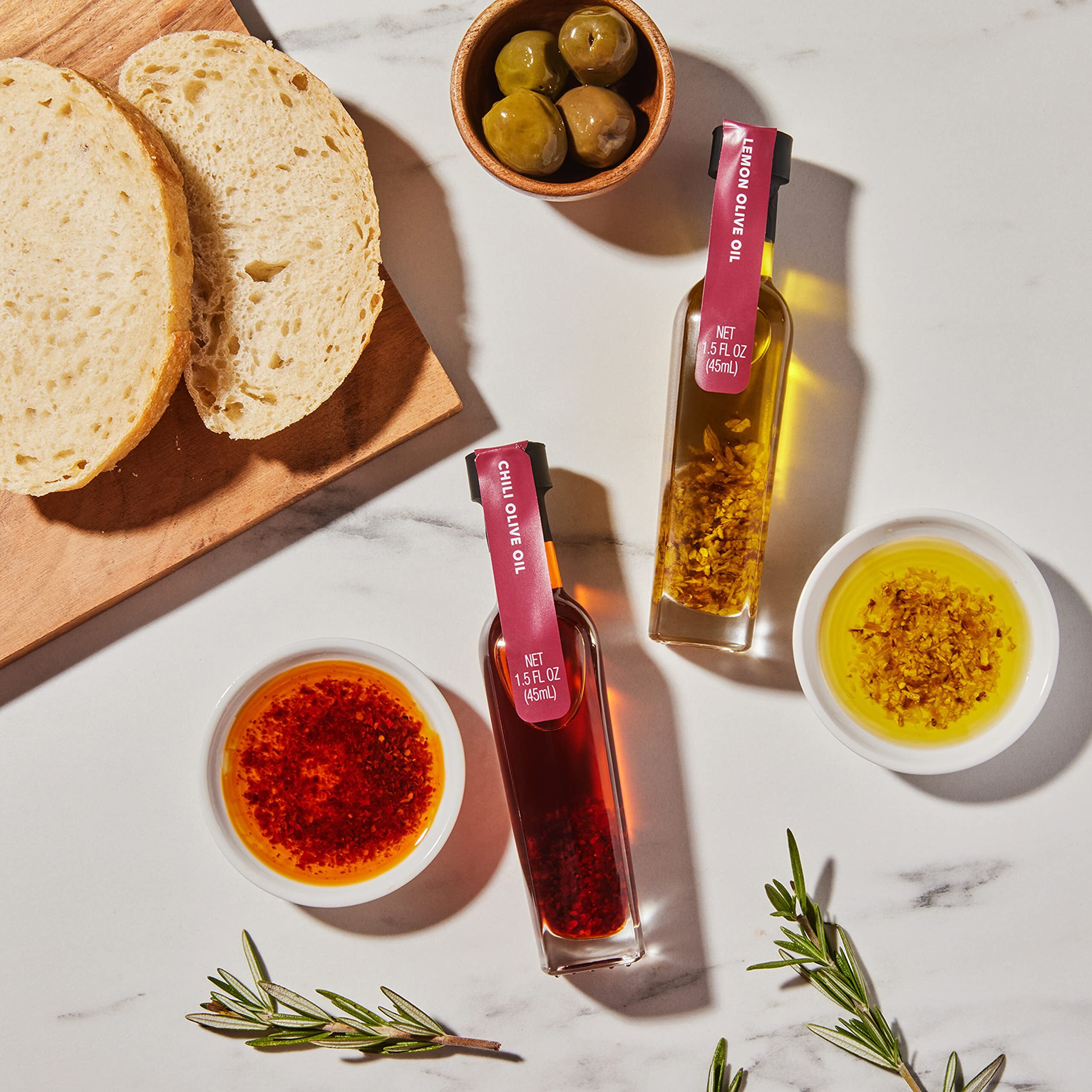 Thoughtfully Gourmet, Spice Infused Olive Oil Gift Set, Premium Extra-Virgin Olive Oil From Spain, Flavors Include Chili, Rosemary, Lemon, Spicy Garlic, Herbes De Provence And Tuscan, Set Of 6