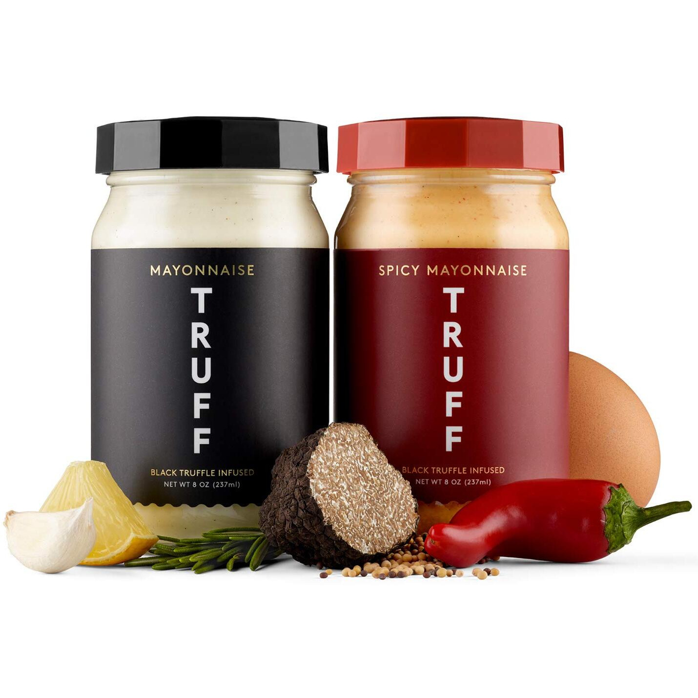 Truff Mayo, Gourmet Mayonnaise Made With Black Winter Truffles, Sunflower Oil, Cage-Free Eggs | Heat And Umami For Savory Spreads, Salads, Non-Gmo, Gluten Free | Original And Spicy Flavor With Premium Box - Bundle Of 2