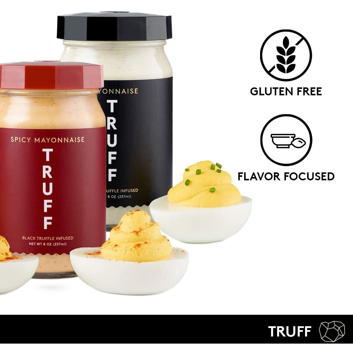 Truff Mayo, Gourmet Mayonnaise Made With Black Winter Truffles, Sunflower Oil, Cage-Free Eggs | Heat And Umami For Savory Spreads, Salads, Non-Gmo, Gluten Free | Original And Spicy Flavor With Premium Box - Bundle Of 2