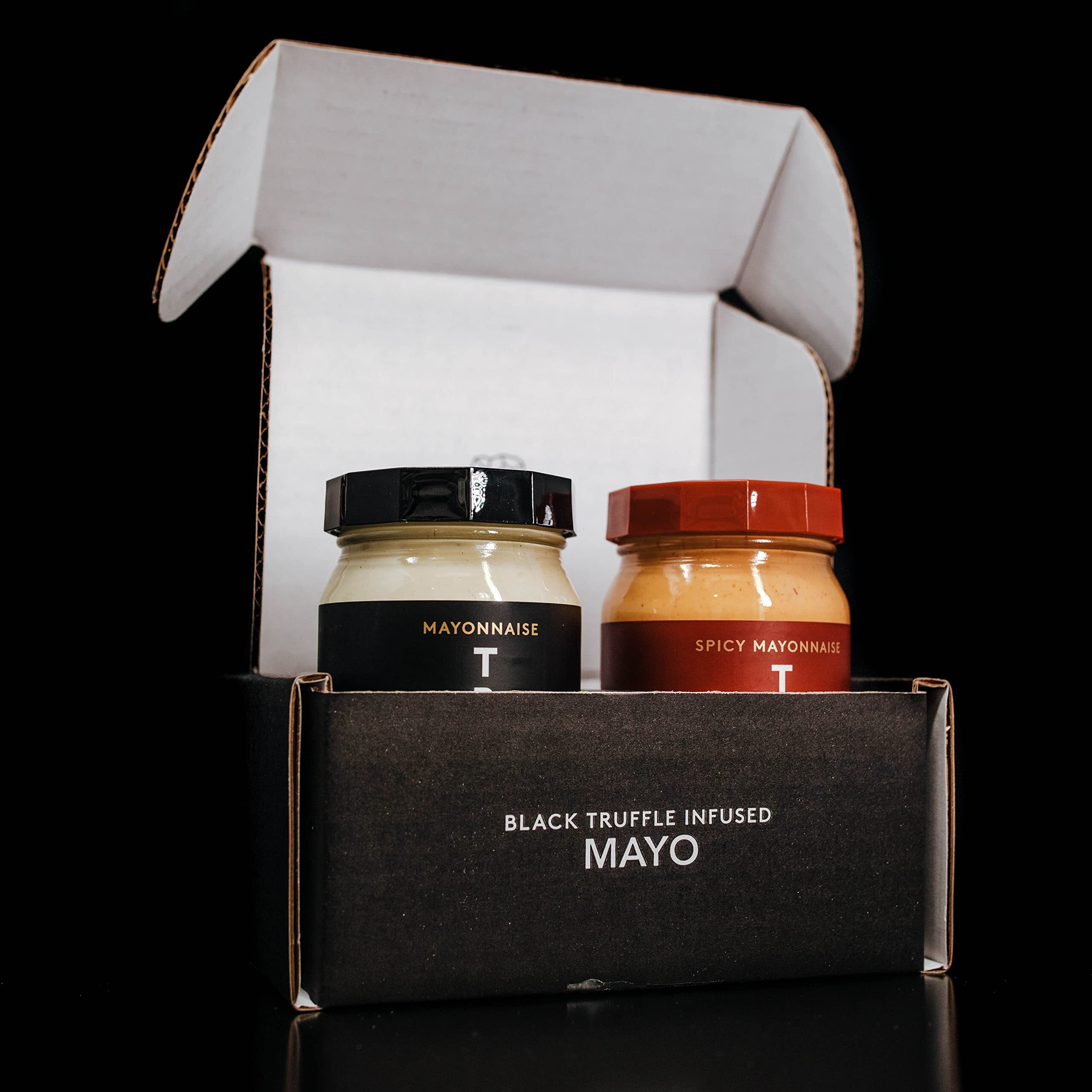 Truff Mayo, Gourmet Mayonnaise Made With Black Winter Truffles, Sunflower Oil, Cage-Free Eggs | Heat And Umami For Savory Spreads, Salads, Non-Gmo, Gluten Free | Original And Spicy Flavor With Premium Box - Bundle Of 2