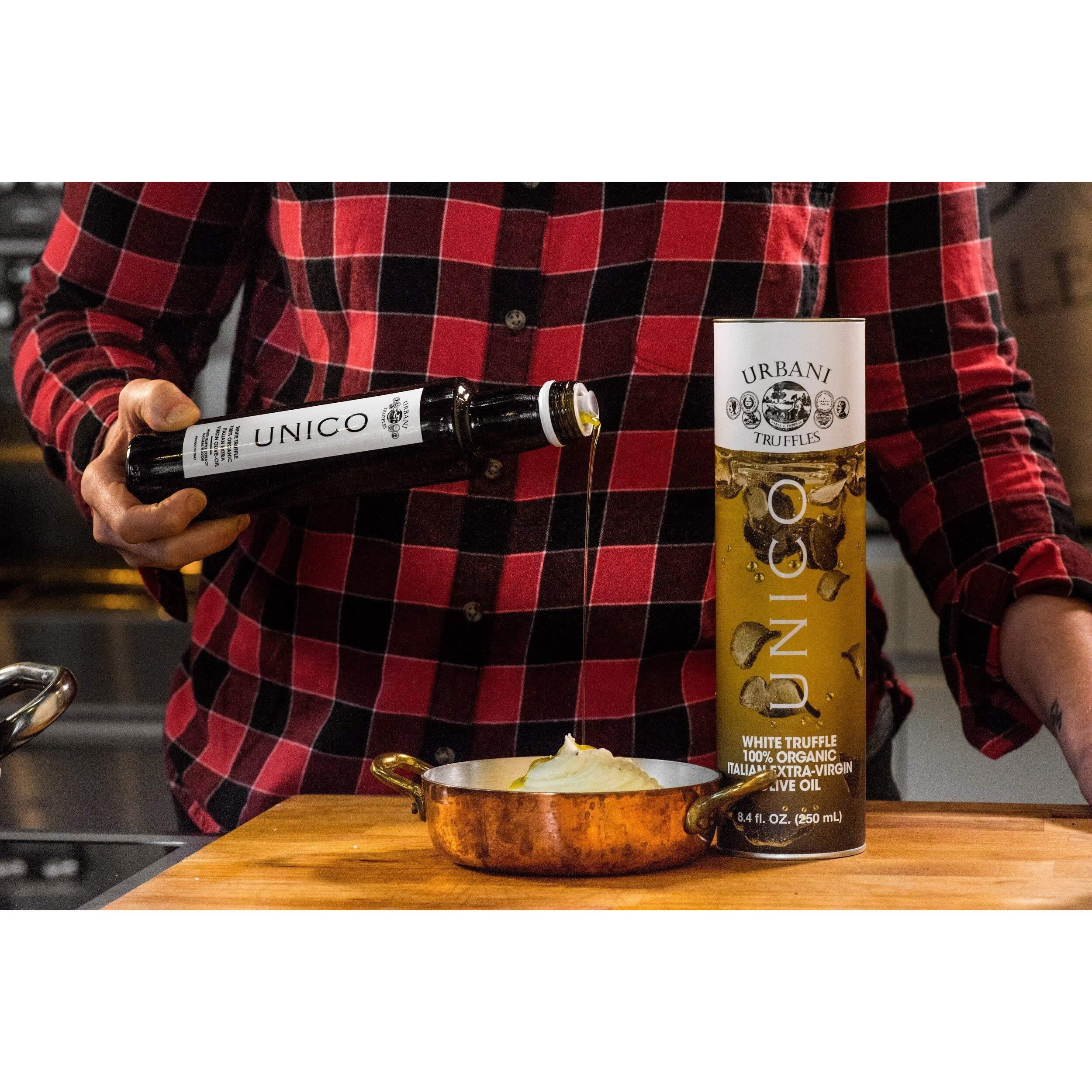 Urbani Truffles Unico White Truffle Oil 8.4 Fl Oz, Made W/Extra Virgin Olive Oil & Real Truffle Pieces, Italian Gourmet Flavored Oils For Cooking Pasta, Salads, Pizza, Fish, Meat, All-Natural & Vegan