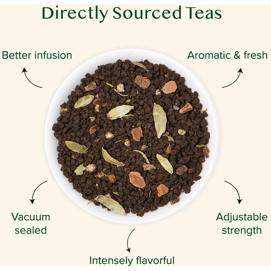Vahdam Earl Grey Masala Chai - High Caffeine, Non Gmo, Gluten Free | Citrusy Earl Grey Tea Leaves W/ Pure Bergamot Oil | Brew Hot, Iced Or Chai Latte | Vacuum Sealed Pack (50 Cups/3.53 Oz)