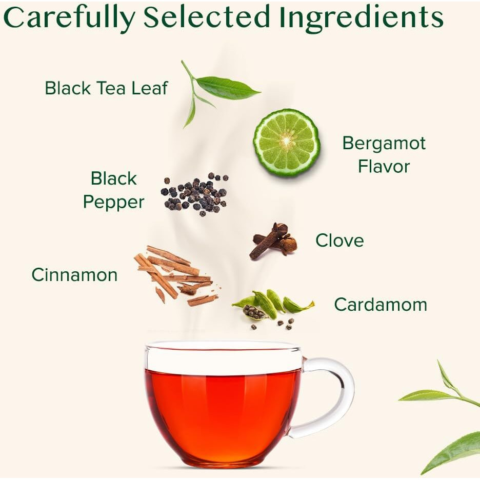 Vahdam Earl Grey Masala Chai - High Caffeine, Non Gmo, Gluten Free | Citrusy Earl Grey Tea Leaves W/ Pure Bergamot Oil | Brew Hot, Iced Or Chai Latte | Vacuum Sealed Pack (50 Cups/3.53 Oz)