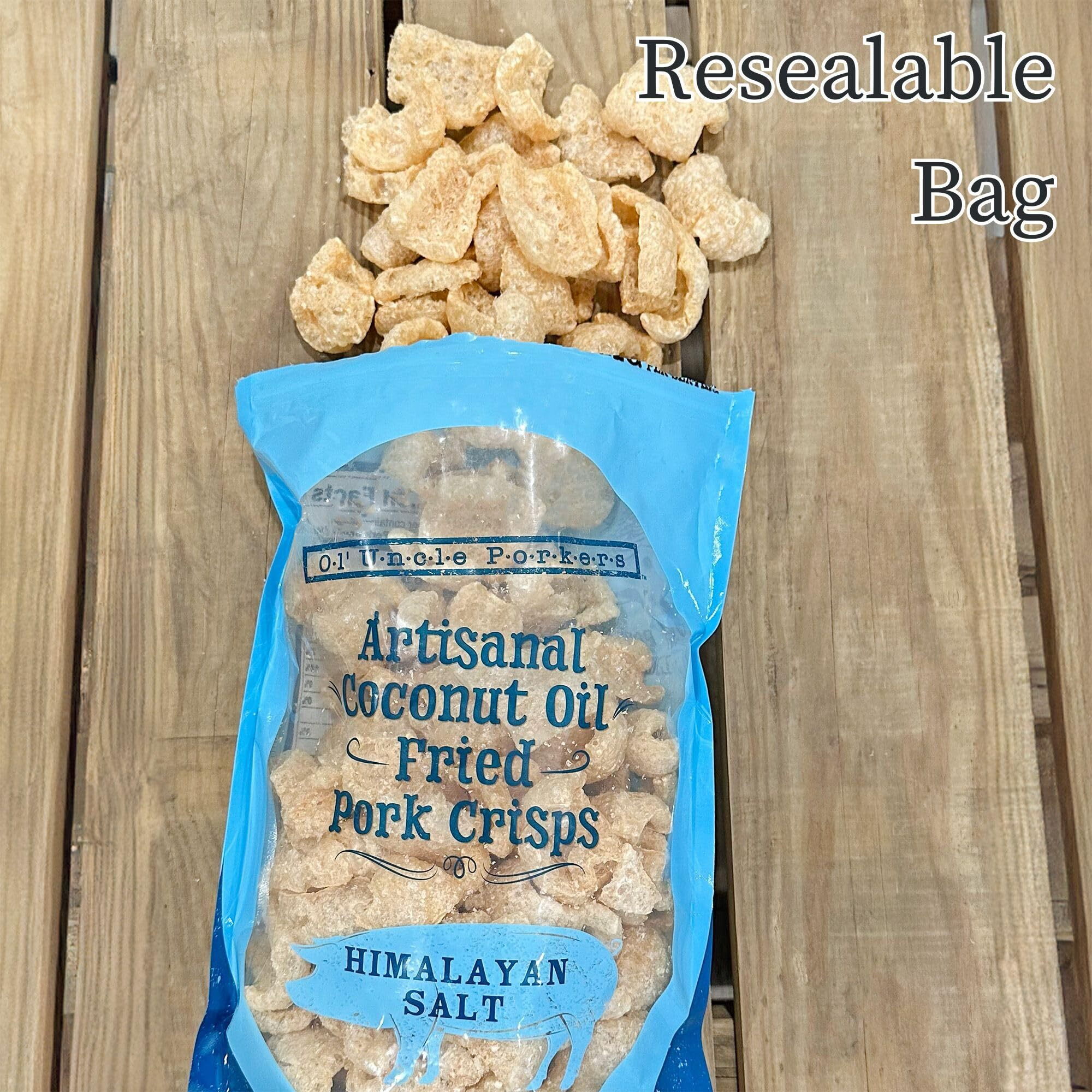 Keto Friendly Himalayan Pork Rinds (Himalayan Pink Salt, 8Oz Bag) Pork Crisps Artisan Fried In Coconut Oil