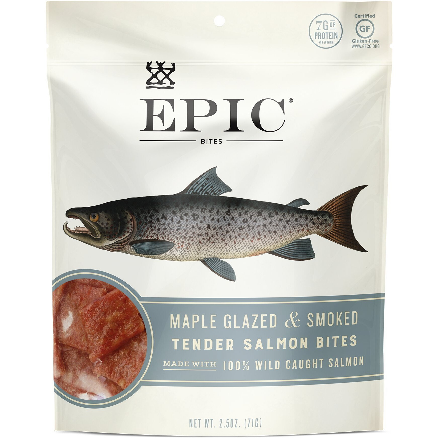 Epic Provisions Jerky Bites, 100% Wild Caught, Maple Glazed & Smoked, Alaskan Salmon, Coconut Oil 2.5 Oz. (4 Count)