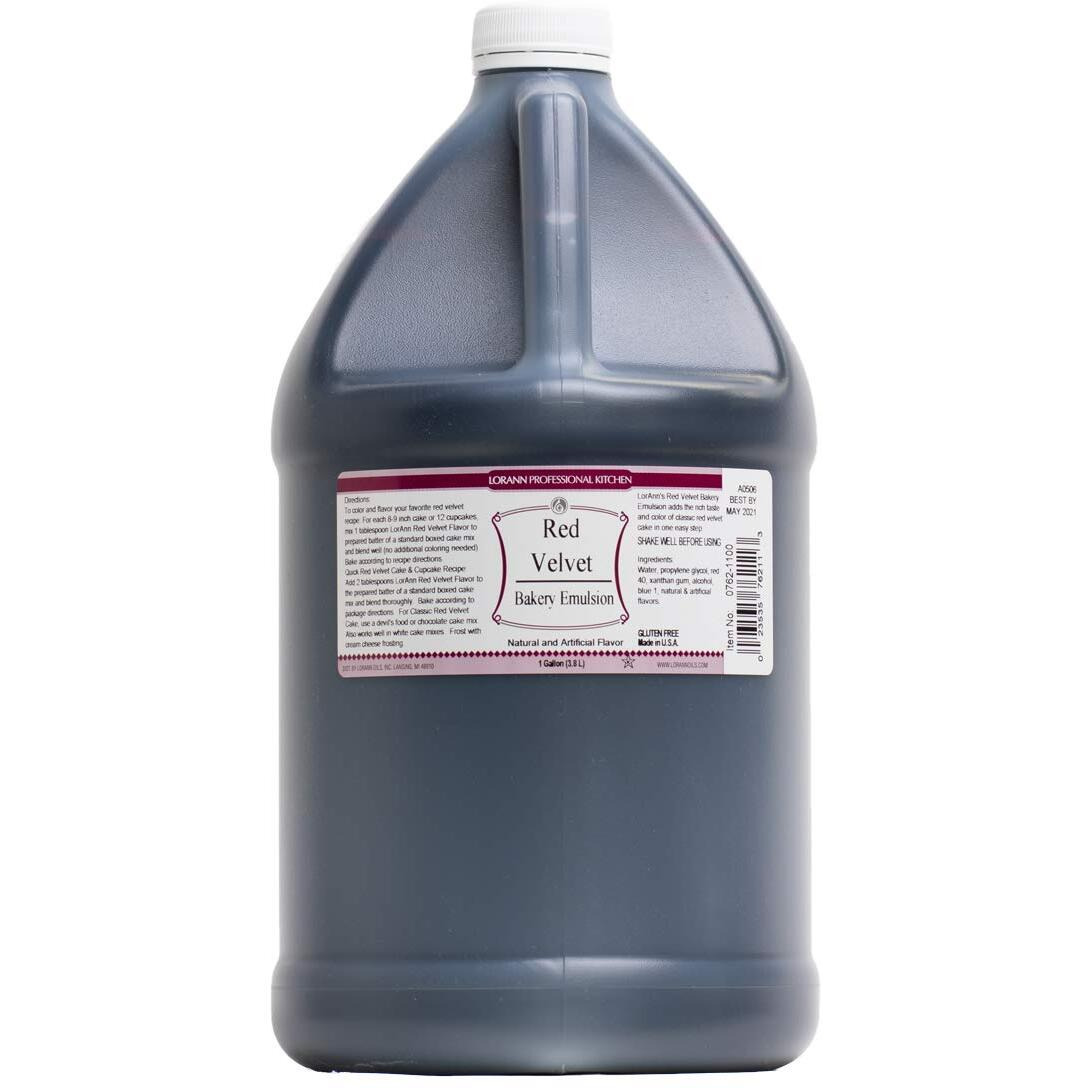Lorann Oils Red Velvet Bakery Emulsion True Essence, Ideal For Boosting Fruit Tones In Cakes, Cookies & Desserts, Gluten-Free, Keto-Friendly, Extract Substitute Essential For Your Kitchen, 1 Gallon