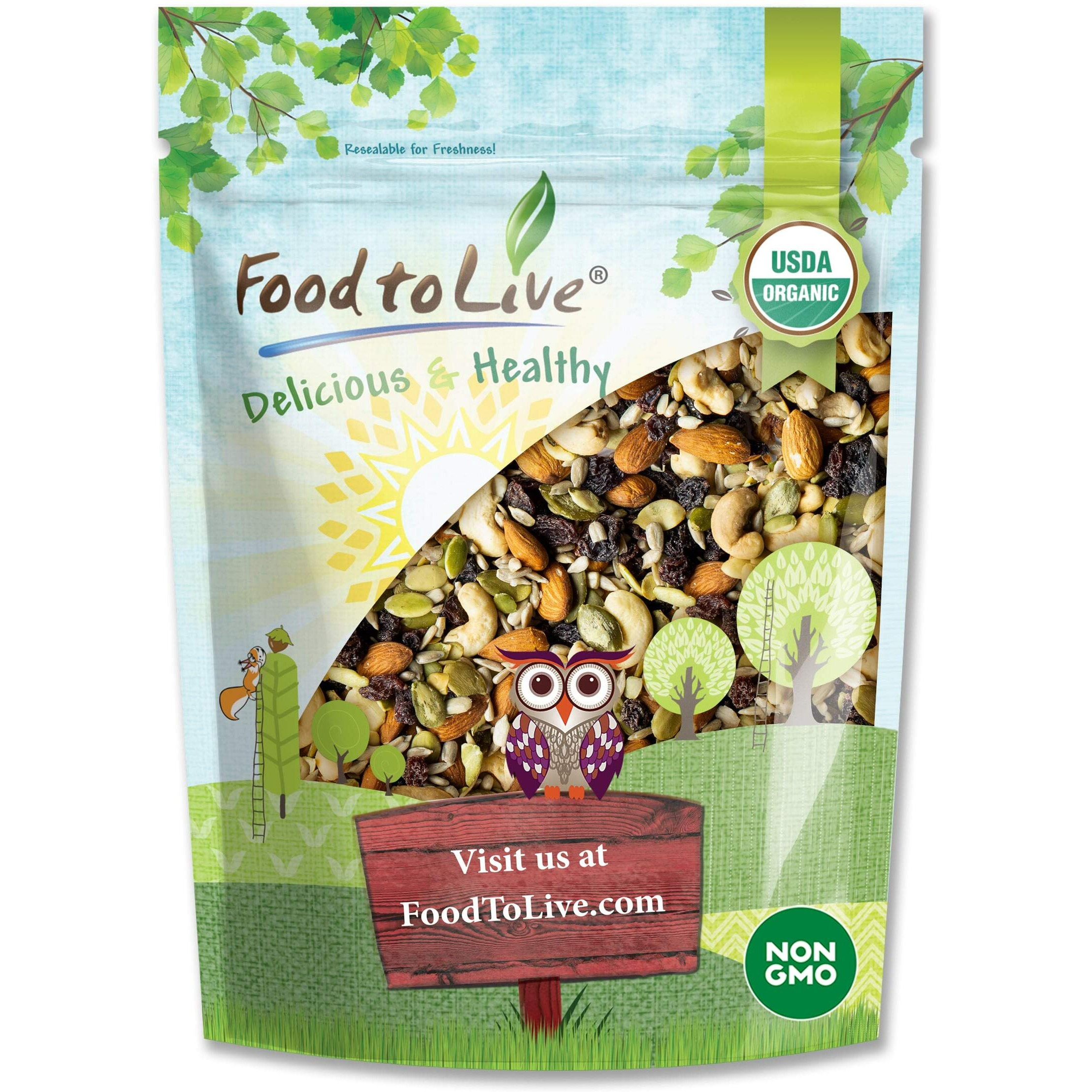 Organic Raw Seeds, Nuts And Raisins Mix, 2 Pounds - Raw And Non-Gmo Trail Mix Contains Walnuts, Almonds, Cashews, Hazelnuts, And Raisins. Vegan Superfood Snack, Kosher, No Added Sugar And Oil, Bulk