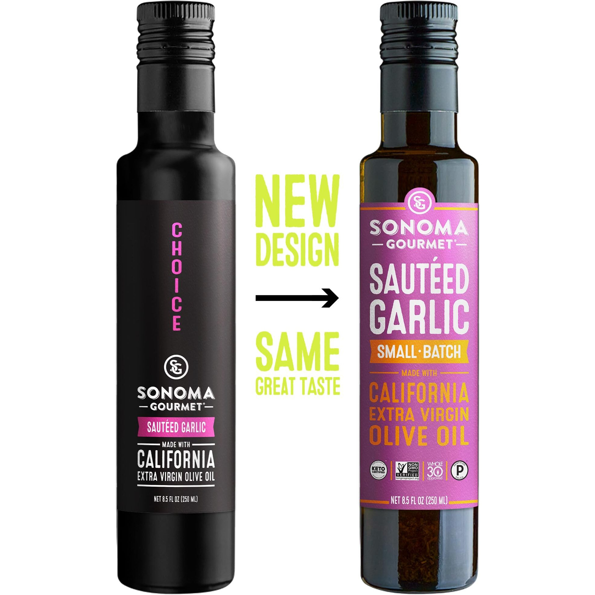 Sonoma Gourmet Saut  Ed Garlic Flavored Olive Oil | 100% California Extra Virgin Olive Oil | 8.5 Fl Oz (Pack Of 6)
