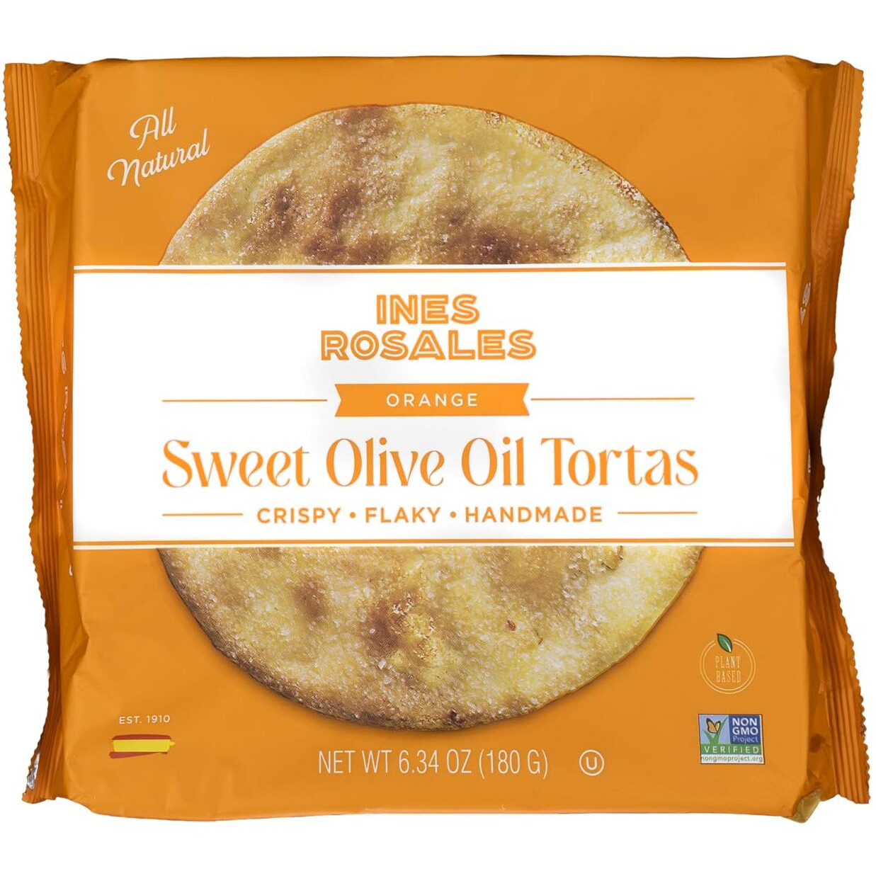 Ines Rosales Seville Orange Sweet Olive Oil Tortas (Pack Of 2) (Tortas Con Naranja Sevillana) 6.34 Oz (180 G) Pack, Contains Six Fine Mediterranean Crisps (Tortas) Individually Wrapped