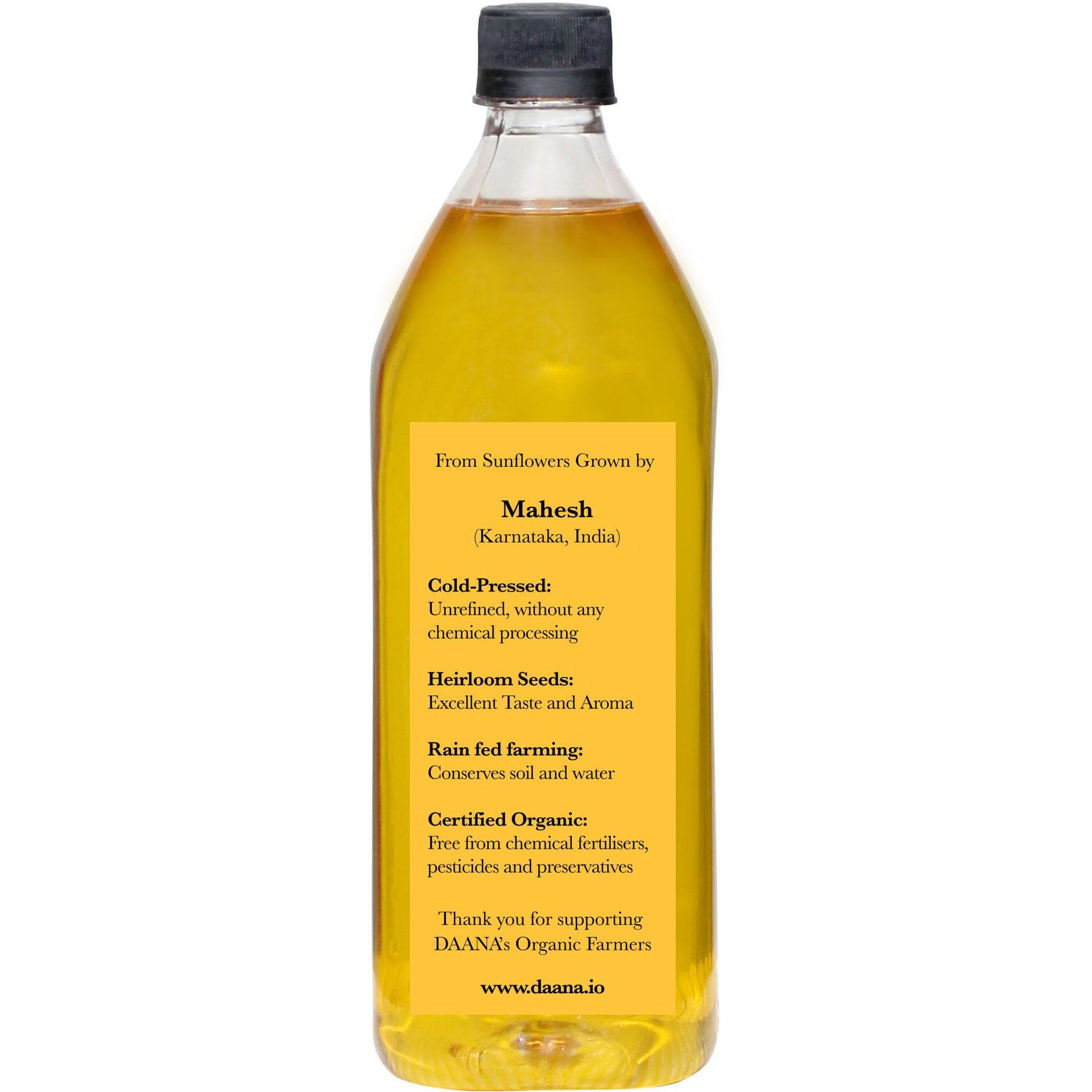 Daana Sunflower Oil Certified Usda Organic, Extra Virgin, Cold Pressed, High Oleic, Non-Gmo. Healthy Oil For Cooking, Baking, Frying, Hair And Skin Care. Pesticide And Chemical Free (34 Fl Oz) (Pack Of 1)