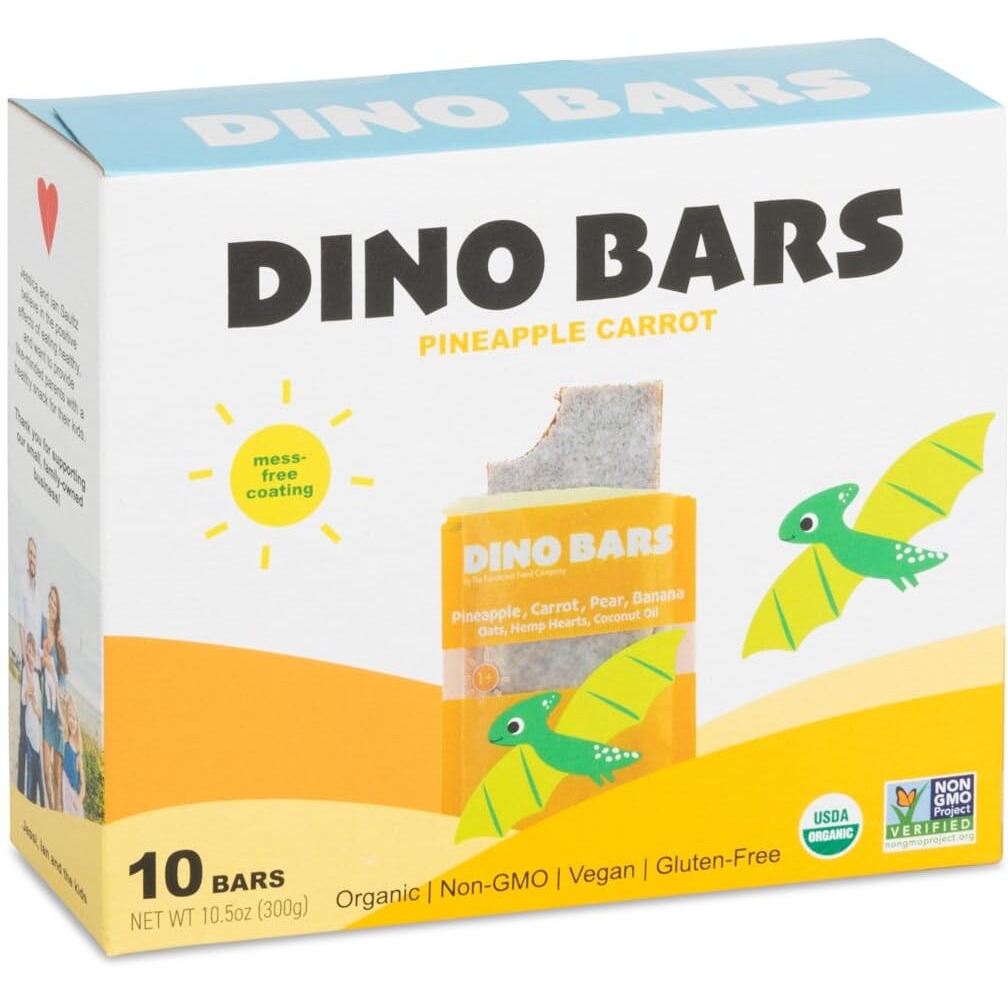 Dino Bars | Organic Fruit Bar For Kids | Organic Toddler Bars And Dinosaur Snacks | Fruit + Oats + Hemp Hearts + Coconut Oil With Edible Paper | Pineapple And Carrot Kids Bar | Age 1+ | 10 Pack