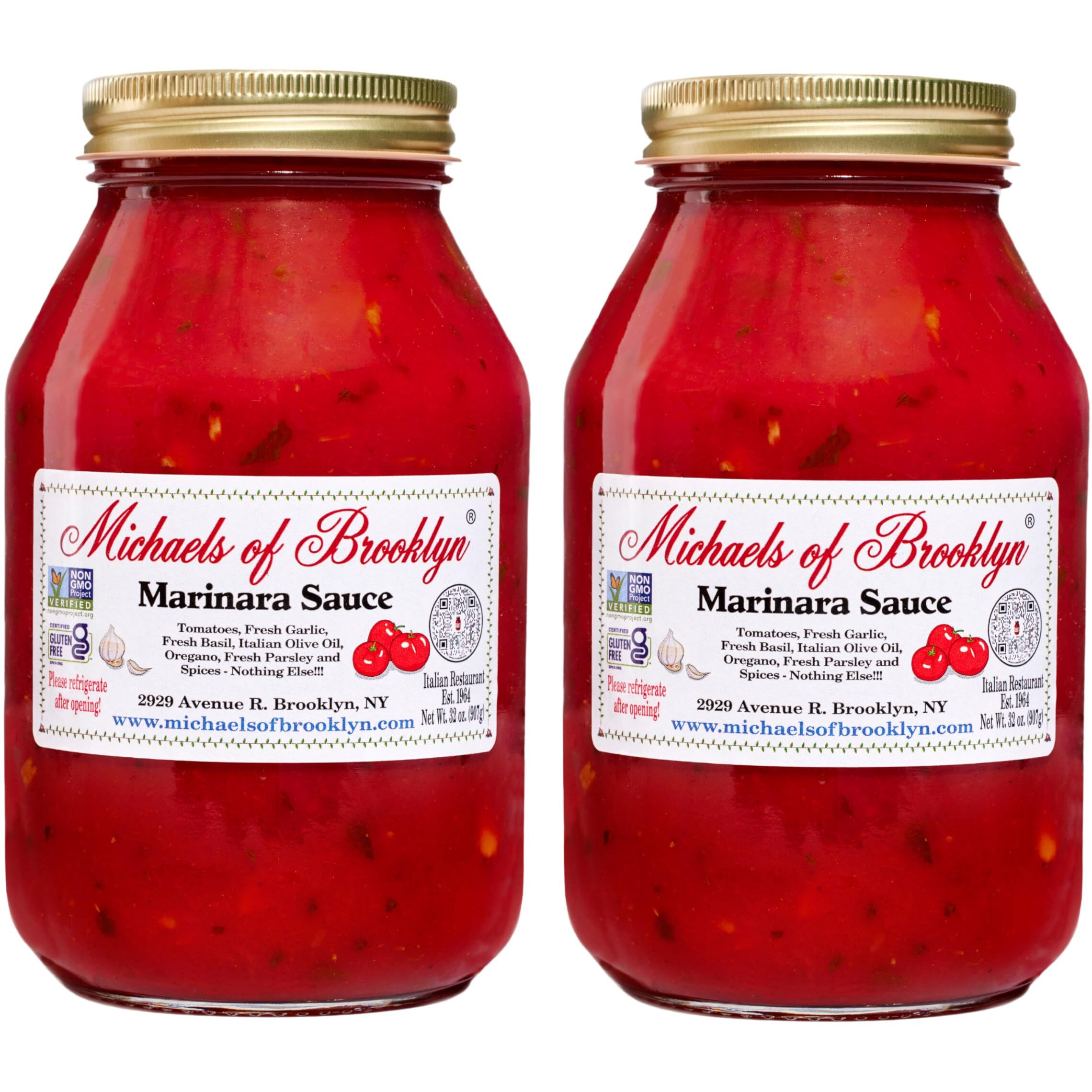 Michael's Of Brooklyn Marinara Sauce, Non-Gmo, Gluten Free, Fresh Tomato Sauce | Made With Fresh Tomatoes, Basic, Garlic, Olive Oil, Oregano, And Parsley - 32 Oz (Pack Of 2)