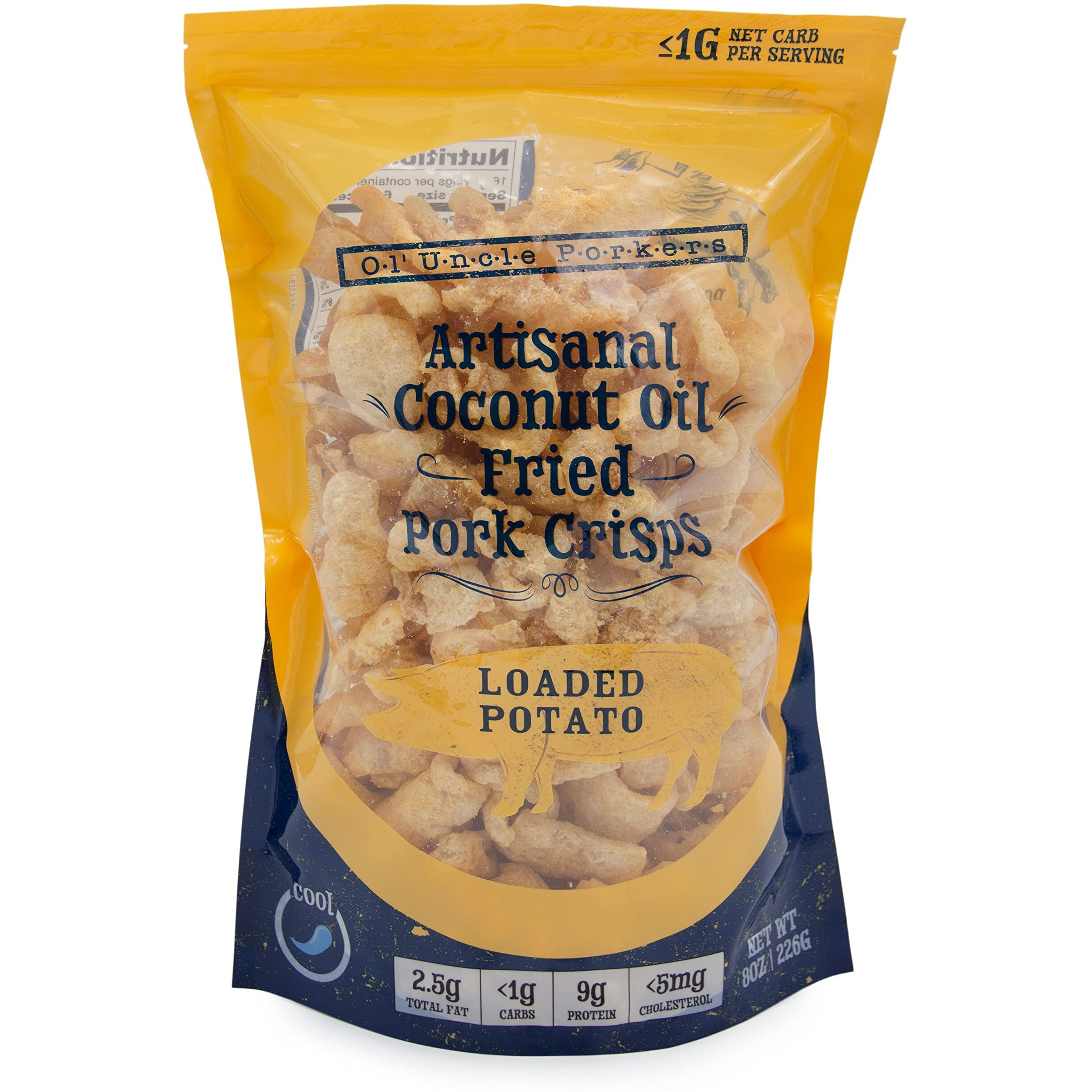 Keto-Friendly Pork Rinds (Loaded Baked Potato Flavor, 8Oz Bag), Pork Crisps Artisan Fried In Coconut Oil