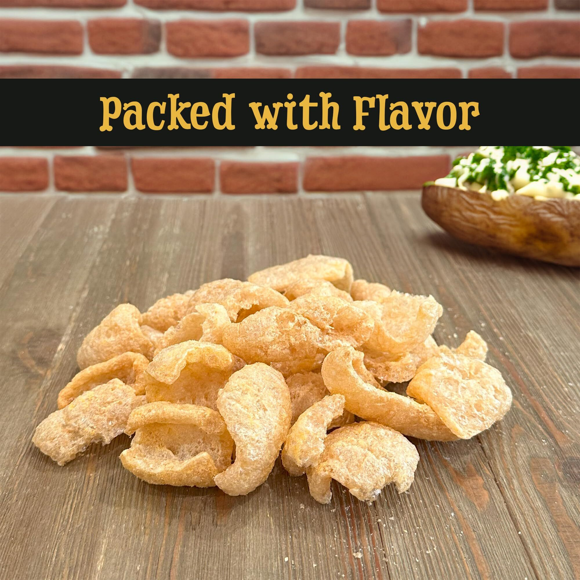 Keto-Friendly Pork Rinds (Loaded Baked Potato Flavor, 8Oz Bag), Pork Crisps Artisan Fried In Coconut Oil