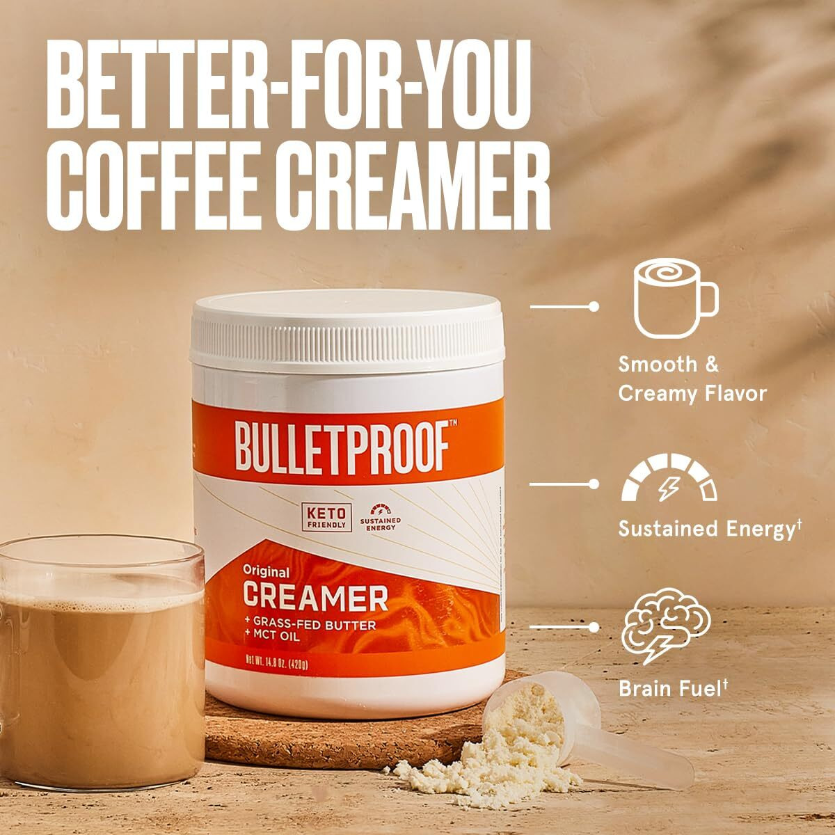Bulletproof Original Creamer, 14.8 Ounces, Keto Coffee Creamer With Mct Oil And Grass-Fed Butter, Supports Brain Function