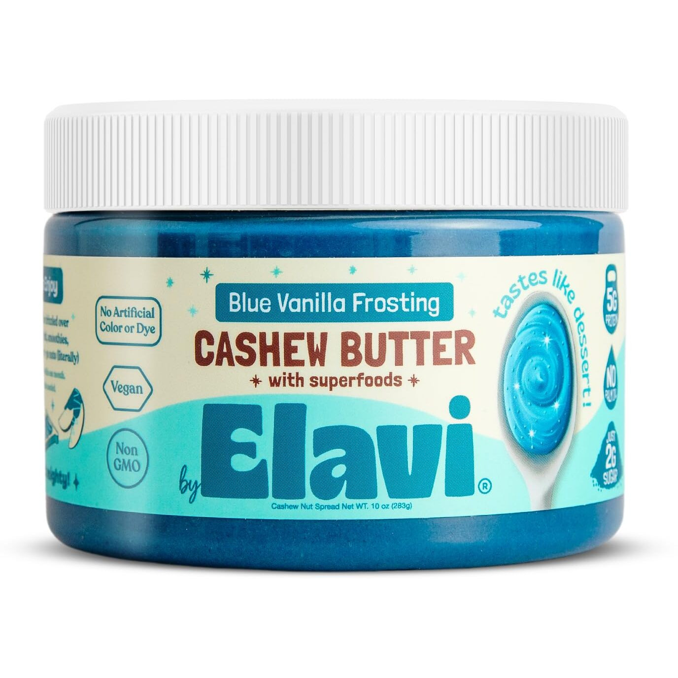 Elavi Keto Cashew Butter, Kid-Friendly, Low-Sugar Dessert Spread | Vegan, No Added Sugar, No Sugar Alcohols, No Palm Oil (1 Count, Blue Vanilla)