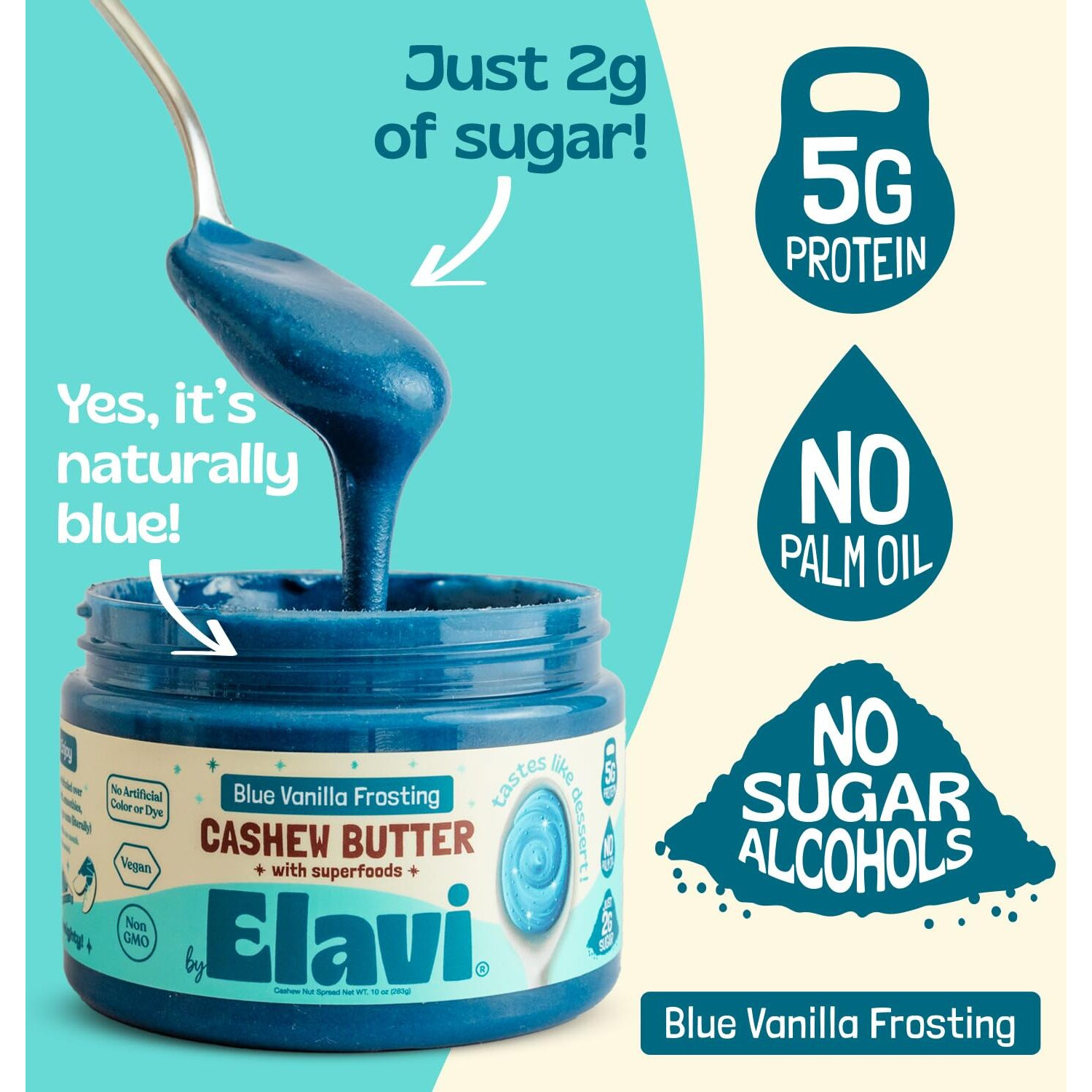 Elavi Keto Cashew Butter, Kid-Friendly, Low-Sugar Dessert Spread | Vegan, No Added Sugar, No Sugar Alcohols, No Palm Oil (1 Count, Blue Vanilla)
