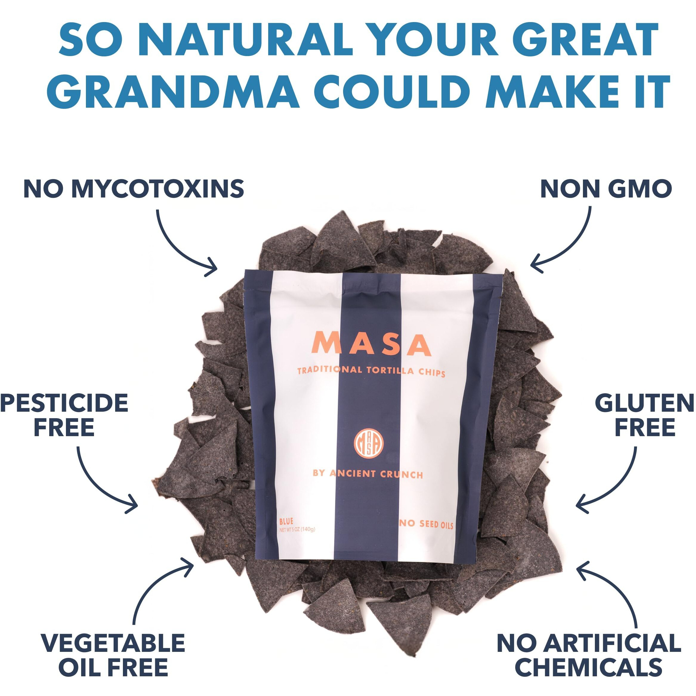 Masa Chips Blue Corn Tortilla Chips - Naturally Grown Blue Corn With Grass Fed Tallow And Sea Salt Tortilla Chips - No Seed-Oil Snacks - 6 Pack, 5 Ounce Each