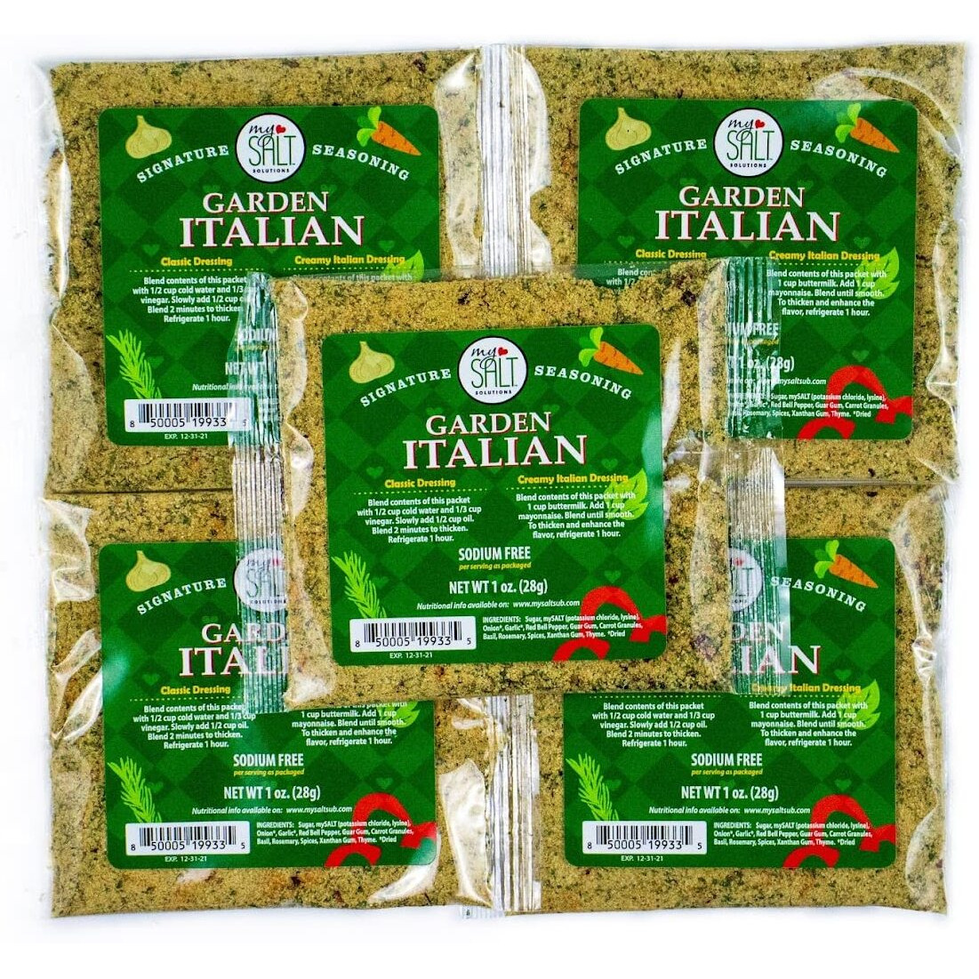 Mysalt Garden Italian Dressing Mix 5 Pack - Zero Sodium Salad Dressing Mix For Heart-Healthy Green And Pasta Salads - Use Any Oil & Vinegar, Full Flavor Without Salt