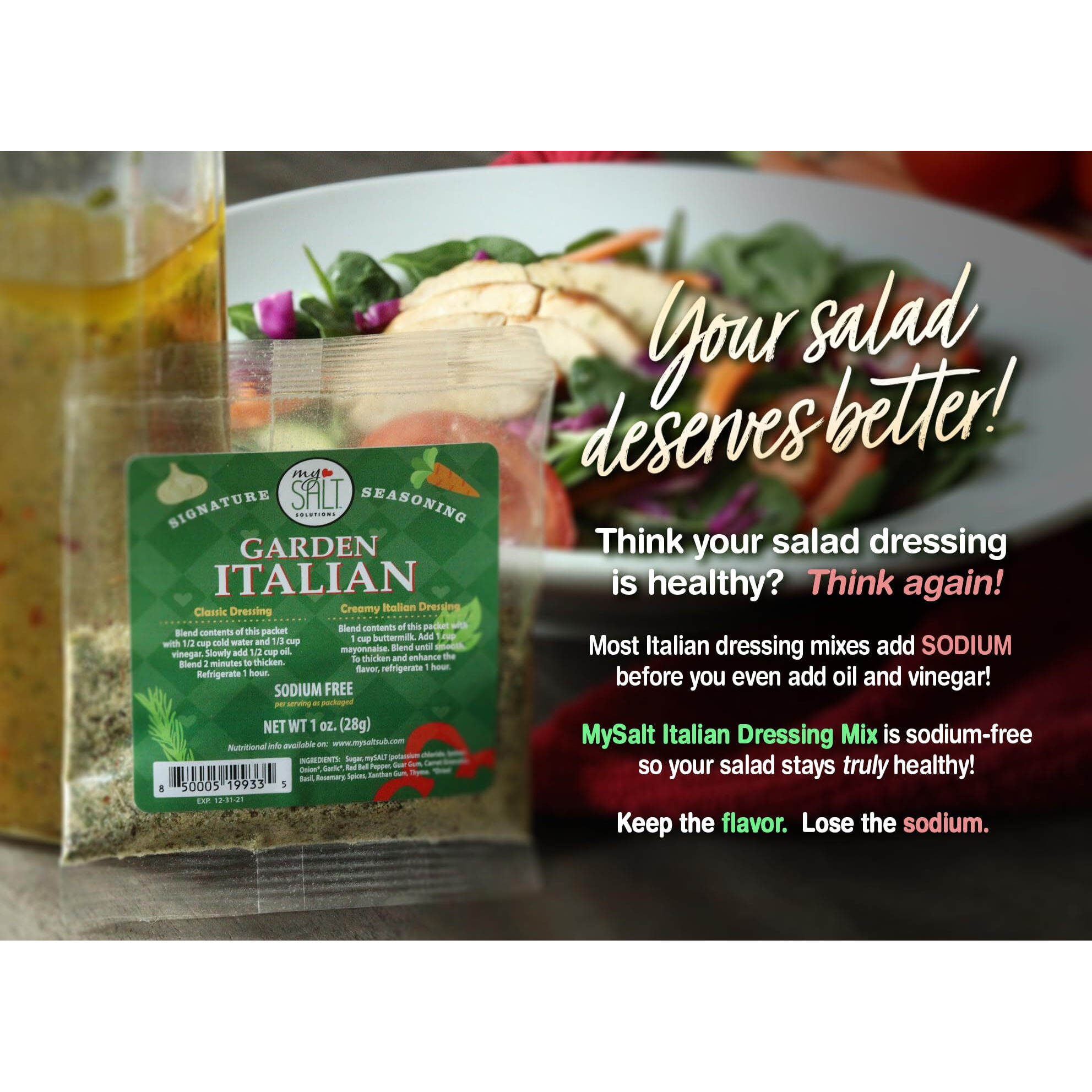 Mysalt Garden Italian Dressing Mix 5 Pack - Zero Sodium Salad Dressing Mix For Heart-Healthy Green And Pasta Salads - Use Any Oil & Vinegar, Full Flavor Without Salt