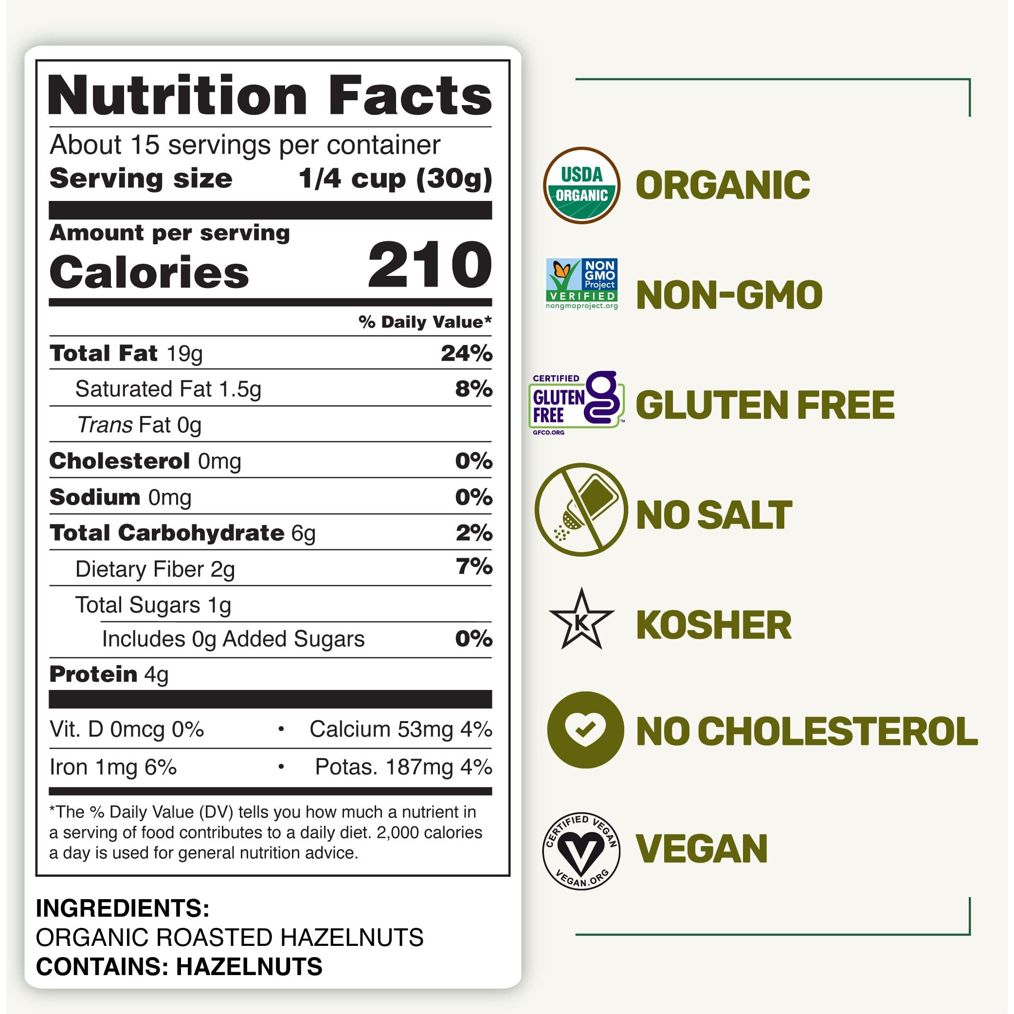 Happy Village Organic Roasted Hazelnuts, 16 Oz Resealable Bag, Roasted And Unsalted, Usda Organic, Non-Gmo, Kosher, Vegan, Gluten-Free Filbert Nuts, No Added Oil Or Preservatives