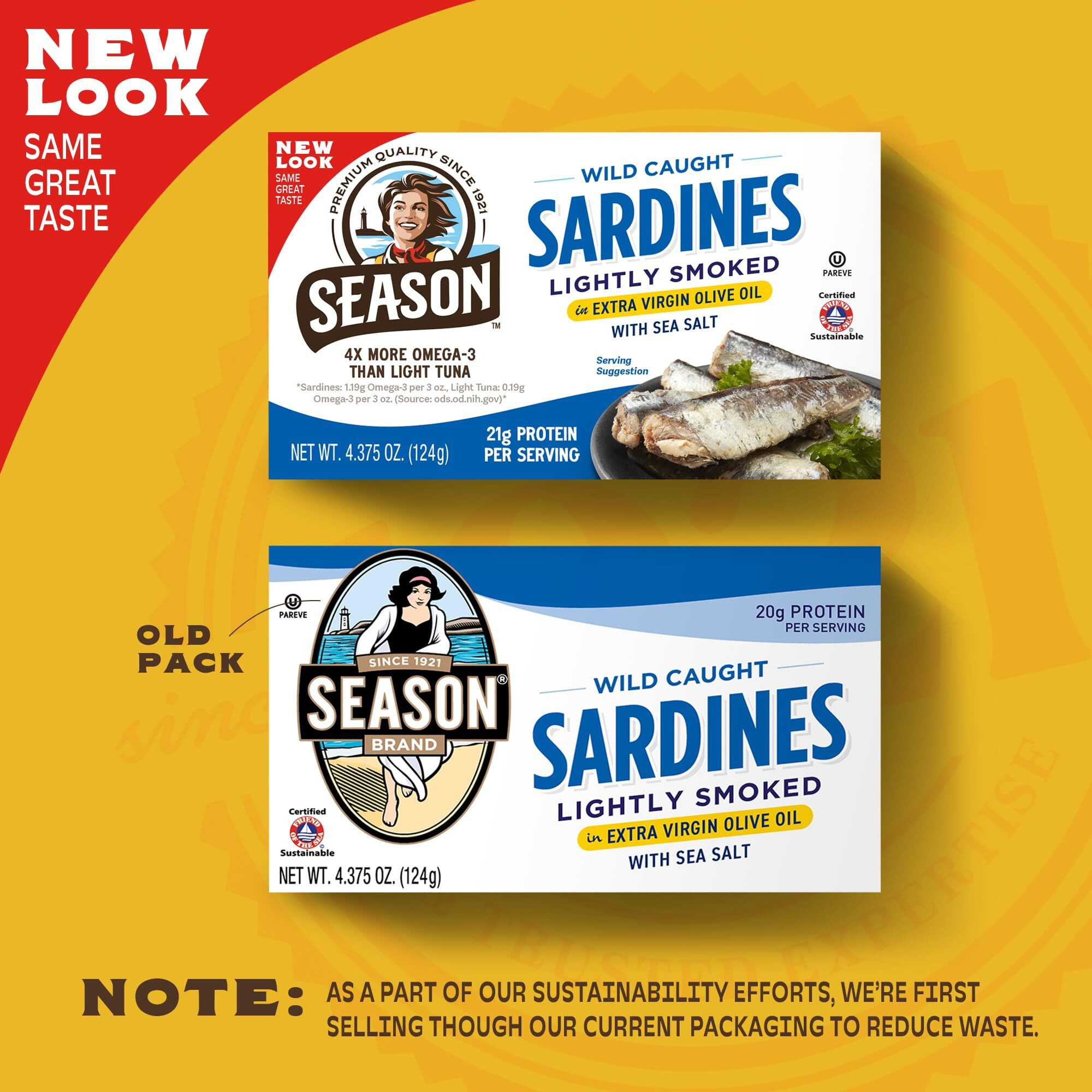 Season Sardines In Extra Virgin Olive Oil - Wild Caught, Lightly Smoked, 21G Of Protein, Keto Snacks, More Omega 3's Than Tuna, Kosher, High In Calcium, Canned Sardines - 4.37 Oz Tins, 6-Pack