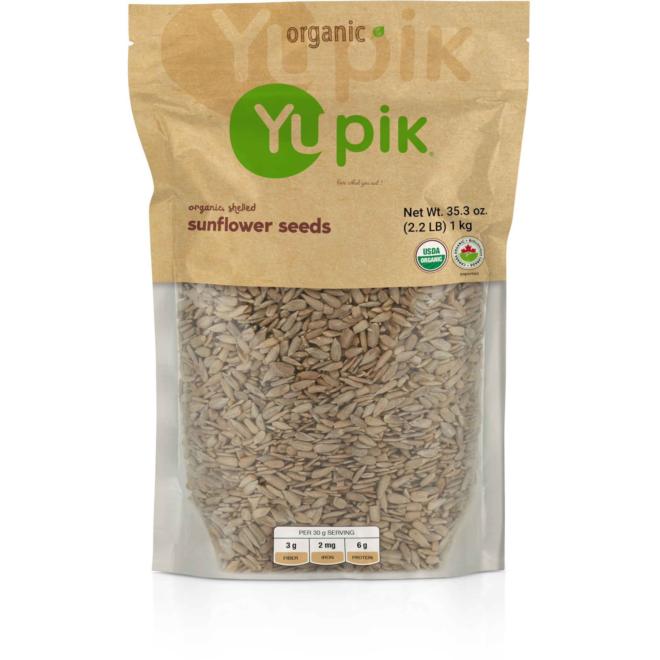 Yupik Organic Sunflower Seeds, No Shell, 2.2 Lb (35.2 Oz), Pack Of 6, Non-Gmo, Vegan, Gluten-Free, Kosher, Raw Seeds, Salt-Free, Oil-Free, Source Of Fiber & Iron, Healthy Snack, For Baking & Topping