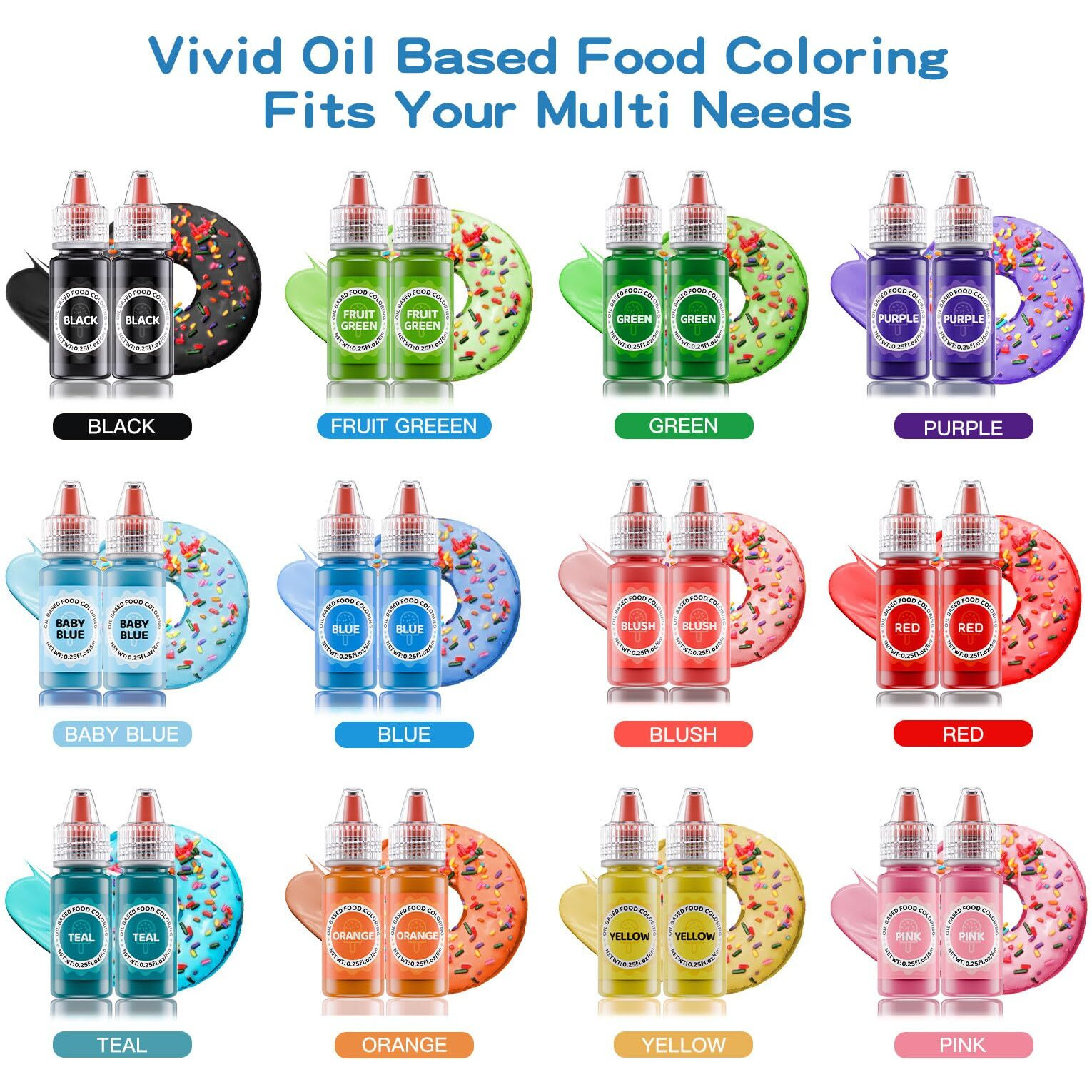 Oil Based Food Coloring For Chocolates - Jelife 12 Colors Oils Dye Set Flavorless Edible Food Color Vibrant Concentrated Neon Icing Colors For Candy Melts (6Ml/Bottles)