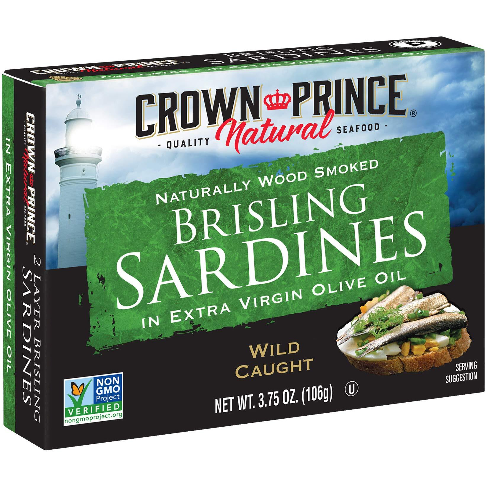 Crown Prince Natural Two Layer Brisling Sardines In Extra Virgin Olive Oil, 3.75-Ounce Cans (Pack Of 12)