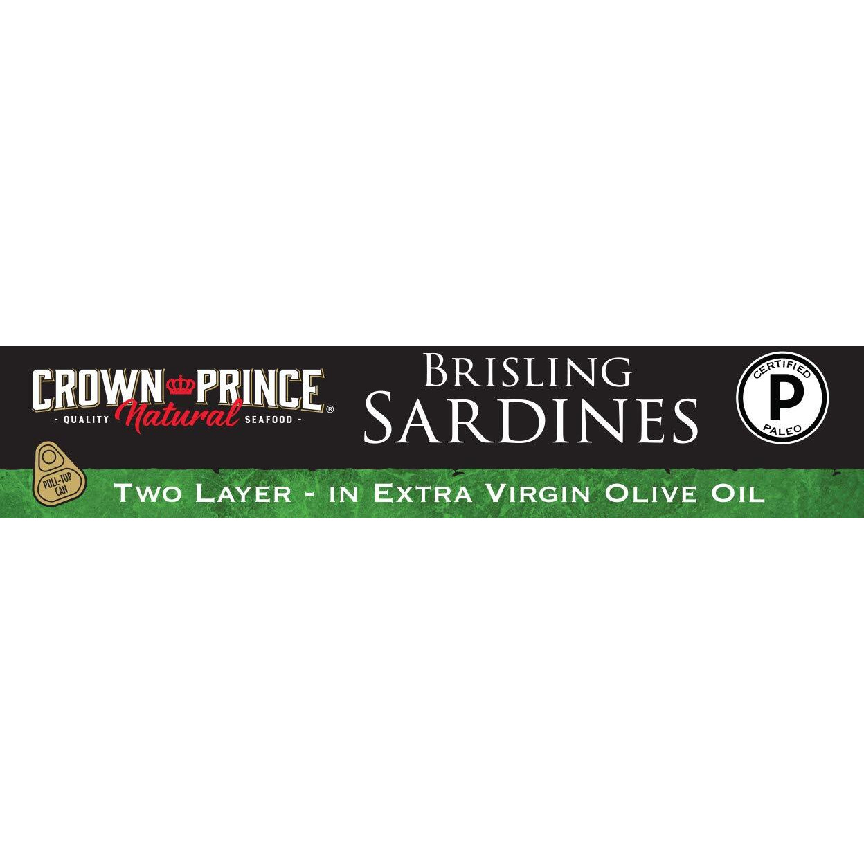 Crown Prince Natural Two Layer Brisling Sardines In Extra Virgin Olive Oil, 3.75-Ounce Cans (Pack Of 12)