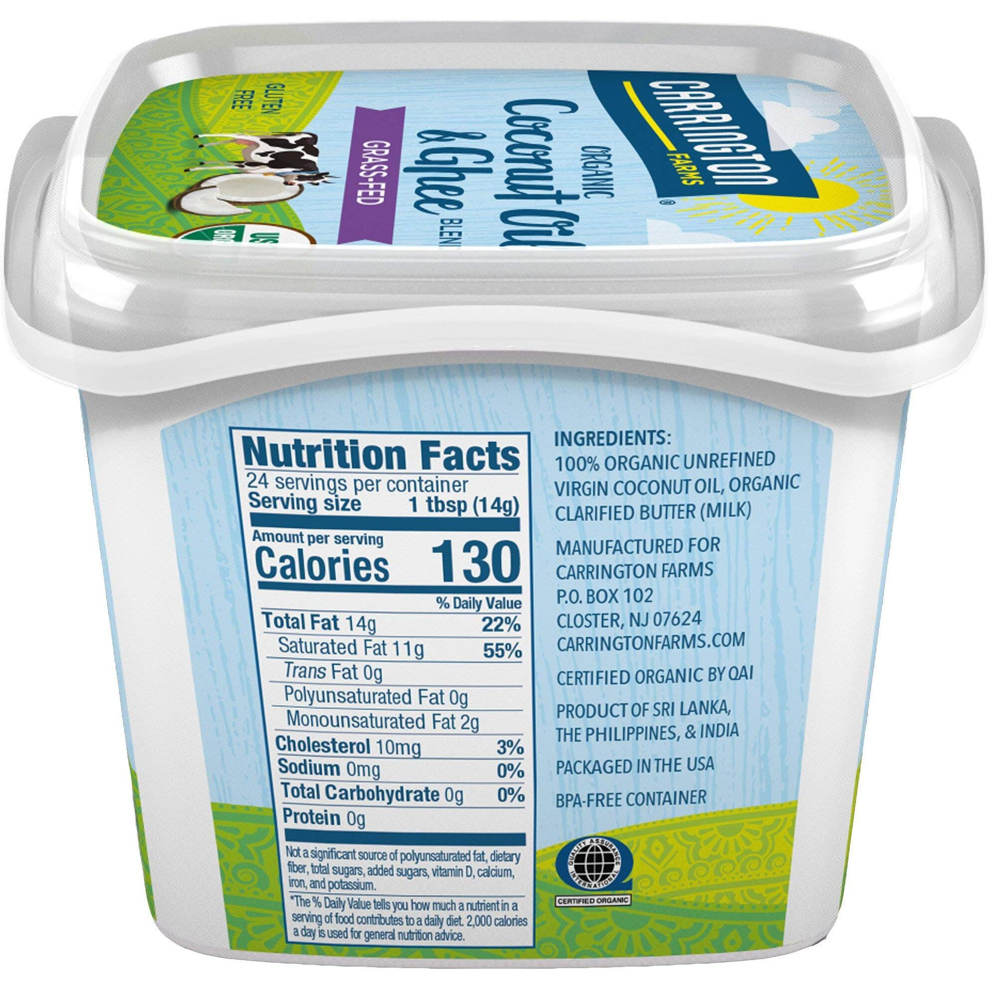 Usda Organic Grass Fed Ghee And Coconut Oil Blend, 12Oz, Compare Our Cost Per Oz And Certified Organic, Carrington Farms