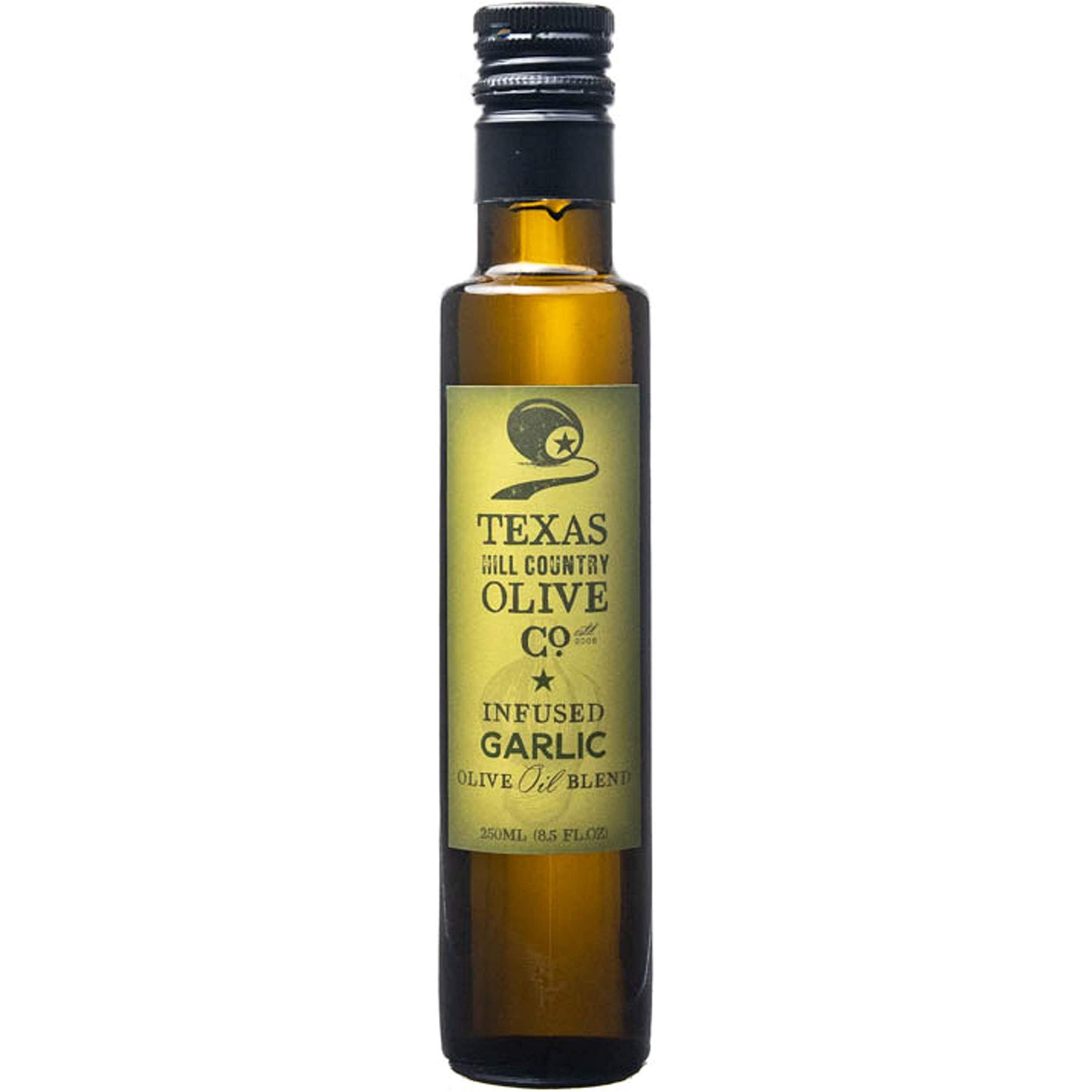 Texas Hill Country Olive Co Garlic Infused Olive Oil - Cold Pressed Gourmet Evoo Olive Oil - Great For Dressing Dipping Marinade - No Artificial Flavors Or Added Sugar - Made In Texas (8.5 Oz)