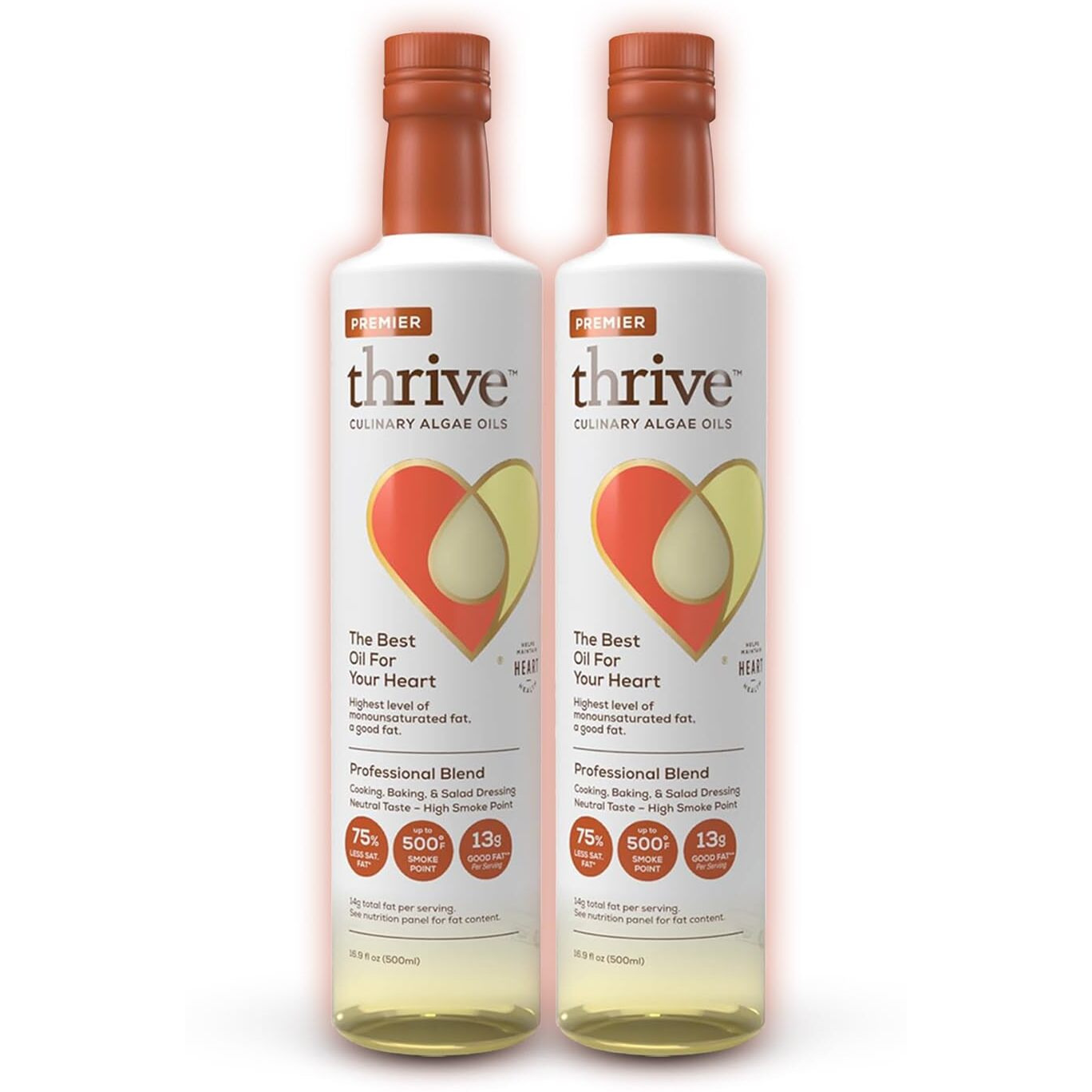 Thrive Algae Cooking Oil - Premier Culinary Blend, Heart And Health-Conscious Oil, Rich In Omega-9 Monounsaturated Fat (90%), Very Low Omega-6, 16.9 Fl Oz, 2 Pack