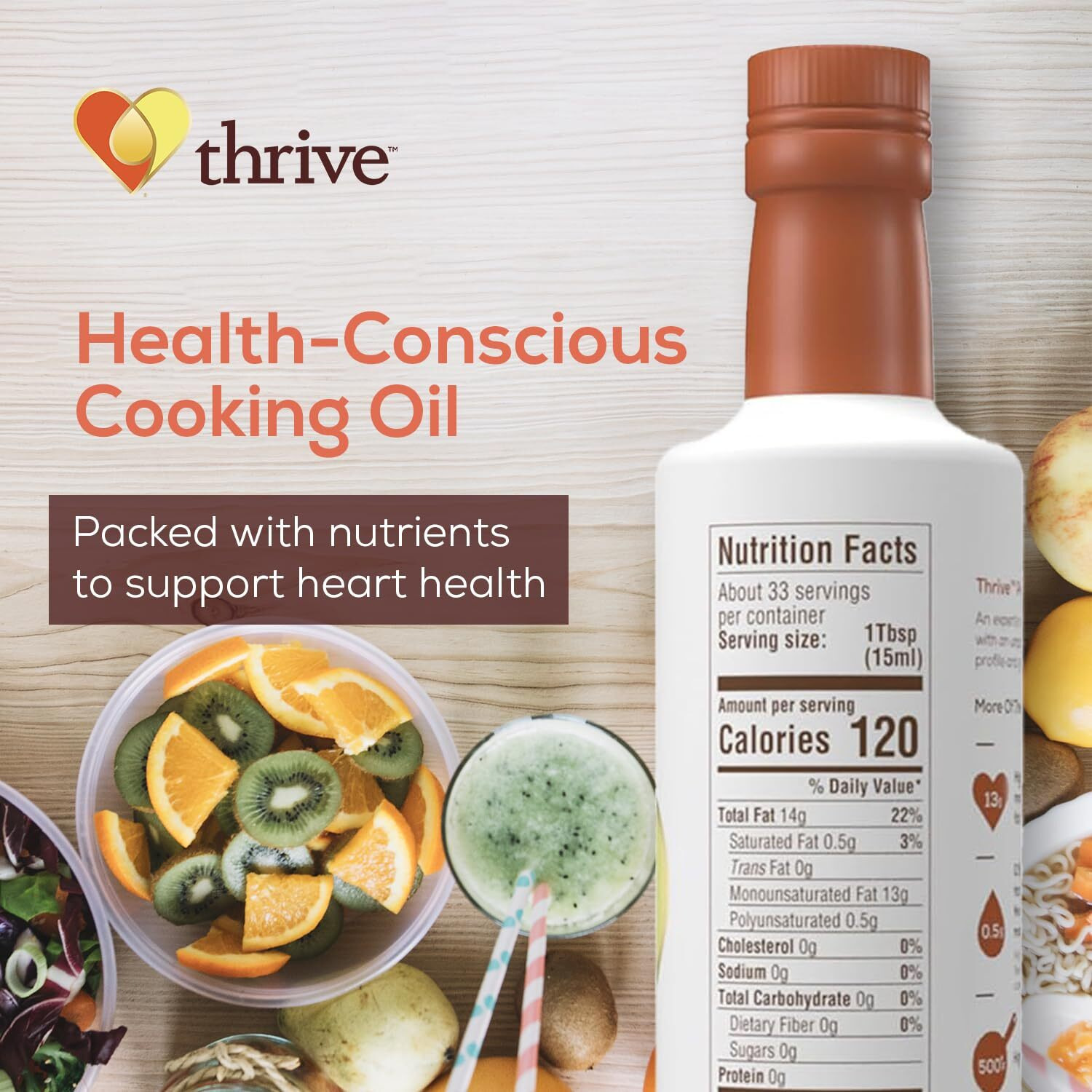 Thrive Algae Cooking Oil - Premier Culinary Blend, Heart And Health-Conscious Oil, Rich In Omega-9 Monounsaturated Fat (90%), Very Low Omega-6, 16.9 Fl Oz, 2 Pack