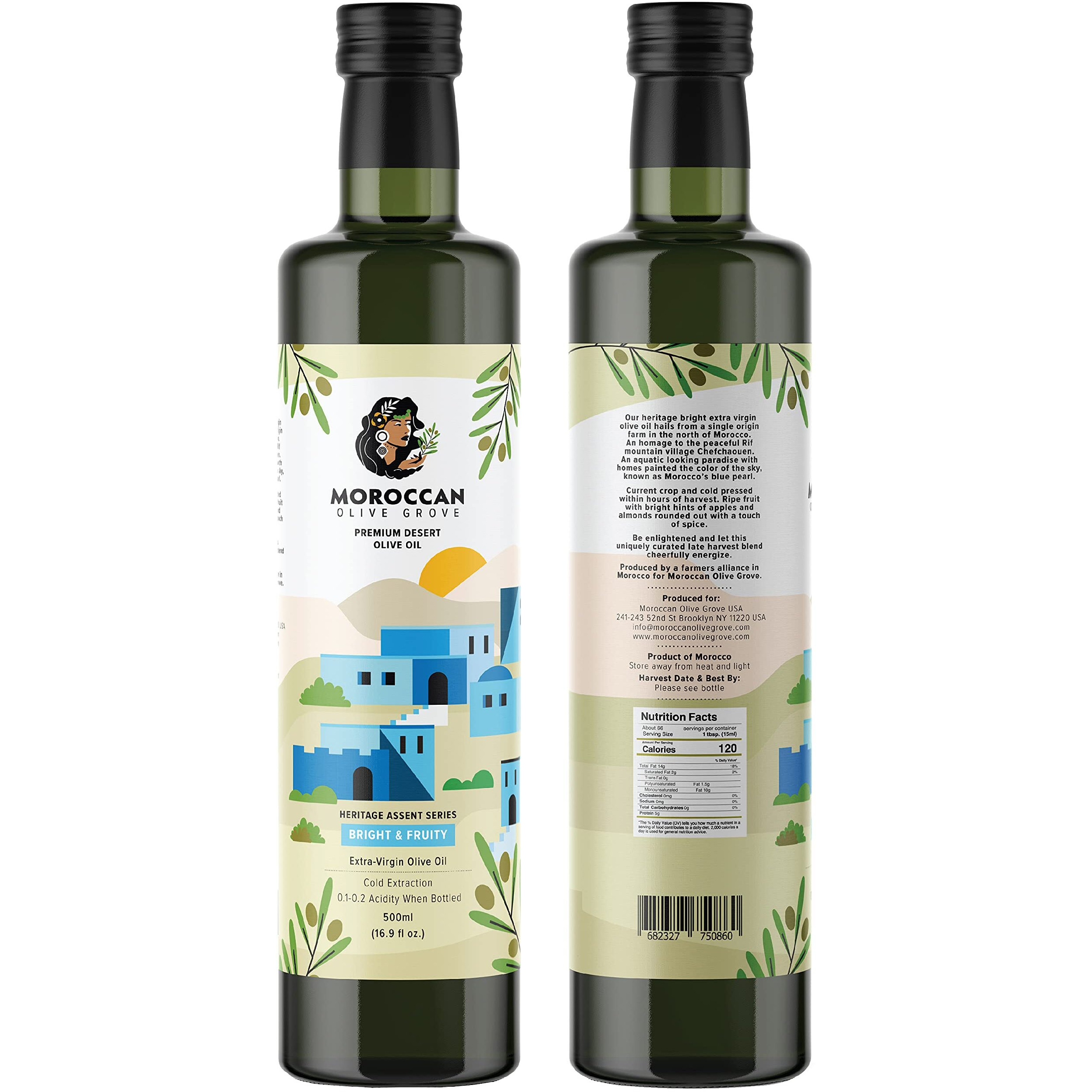 Moroccan Olive Grove - Bright & Fruity - Premium Desert Extra Virgin Cold Extracted Olive Oil, 100% Single Origin From Morocco, Polyphenols Rich - 16.9 Fl Oz (500Ml) (500Ml Bottle *)