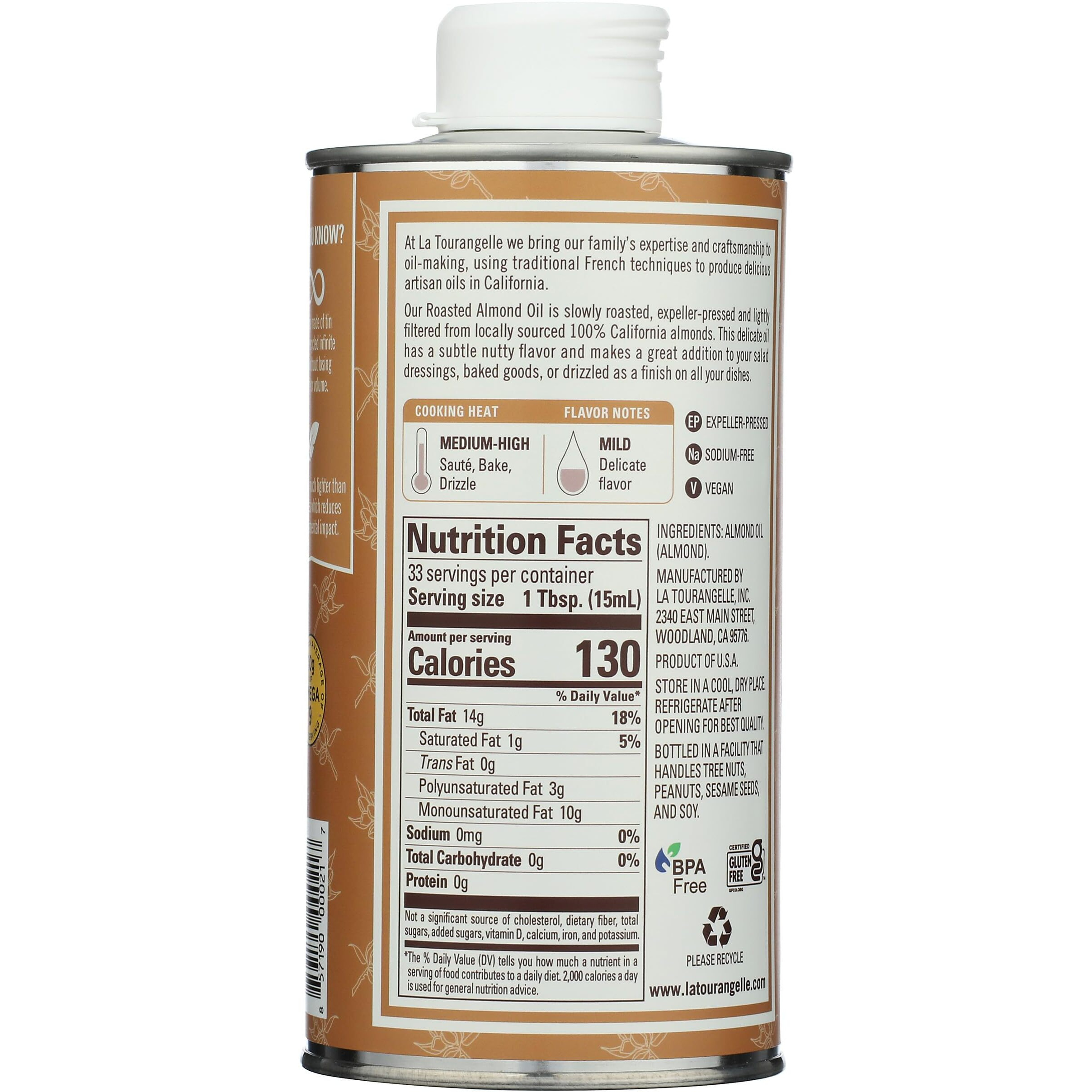 La Tourangelle, Roasted Almond Oil, Artisanal Cooking Oil Rich In Vitamins E, B, And P, Bake, Cook, And Whisk Into Marinades And Vinaigrettes, 16.9 Fl Oz