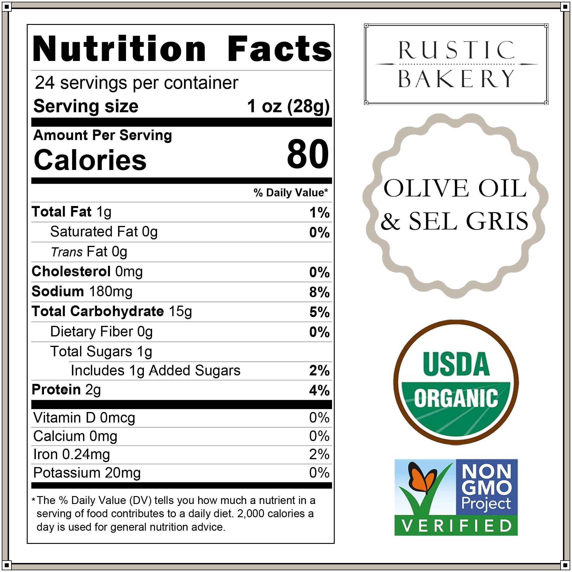 Rustic Bakery Handmade Sourdough Flatbread - Olive Oil & Sel Gris - Sea Salt Charcuterie Crackers - Artisan Crackers For Cheese Platter Or Snacking - Made In California - Pack Of 4, 6 Oz Trays