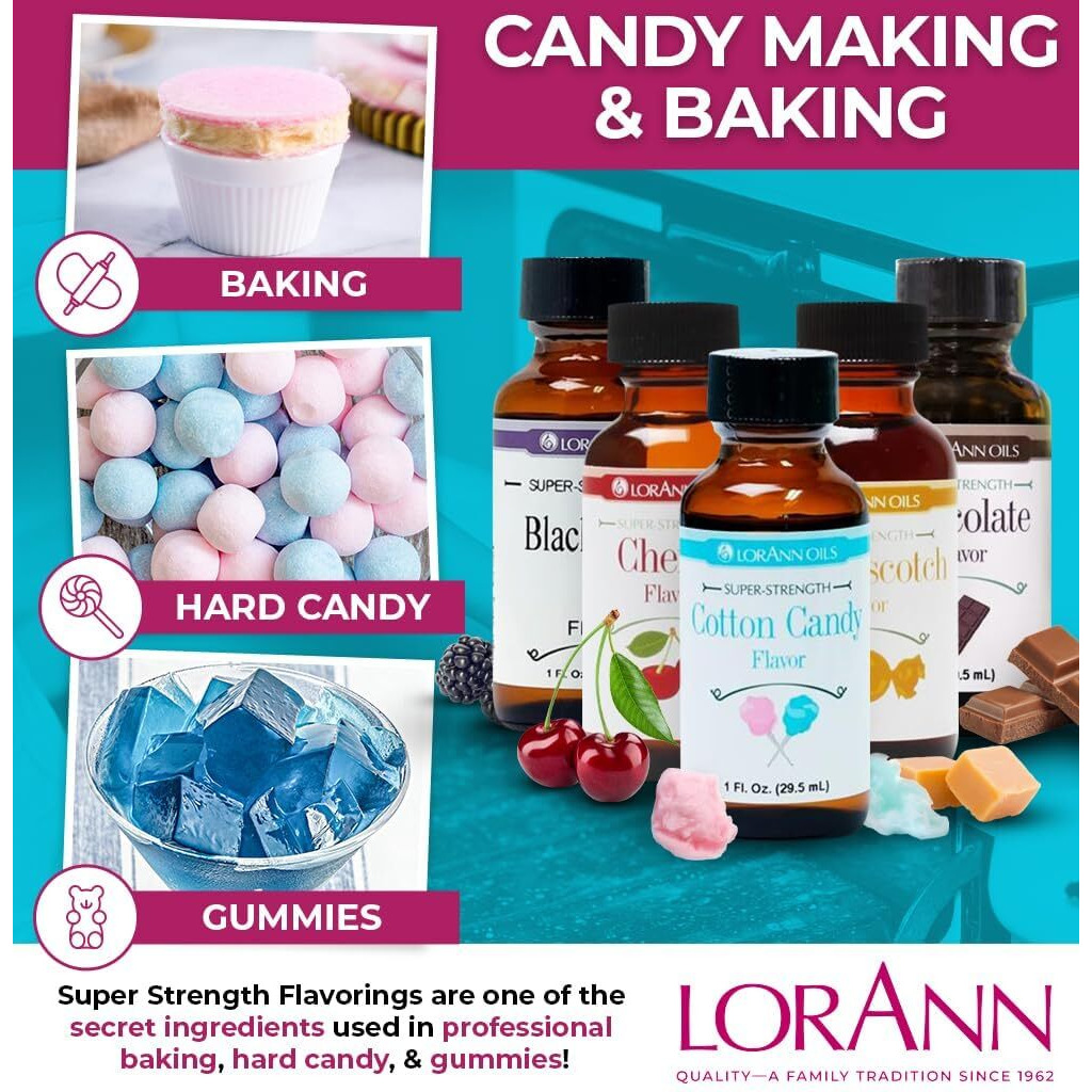 Lorann Oils Super Strength Flavoring - Used For Candy Making, Flavoring Extracts, Baking, Hard Candy, And Flavor Oils - Bold, Natural Flavors 4X Stronger Than Extracts - Cotton Candy, 1 Fl Oz