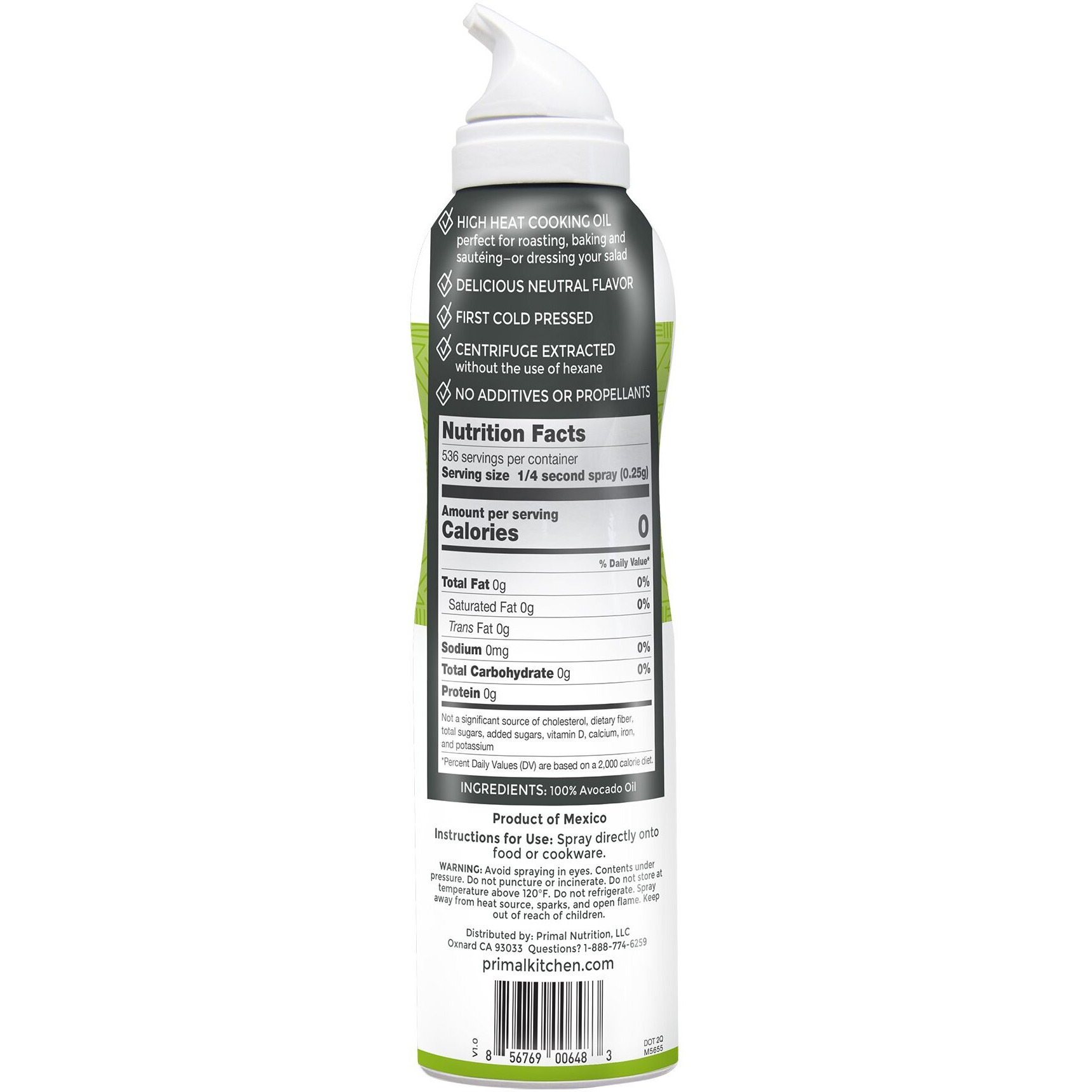 Primal Kitchen Avocado Oil Spray, Whole30 Approved, Certified Paleo, And Keto Certified, 4.7 Fluid Ounces, Pack Of 6