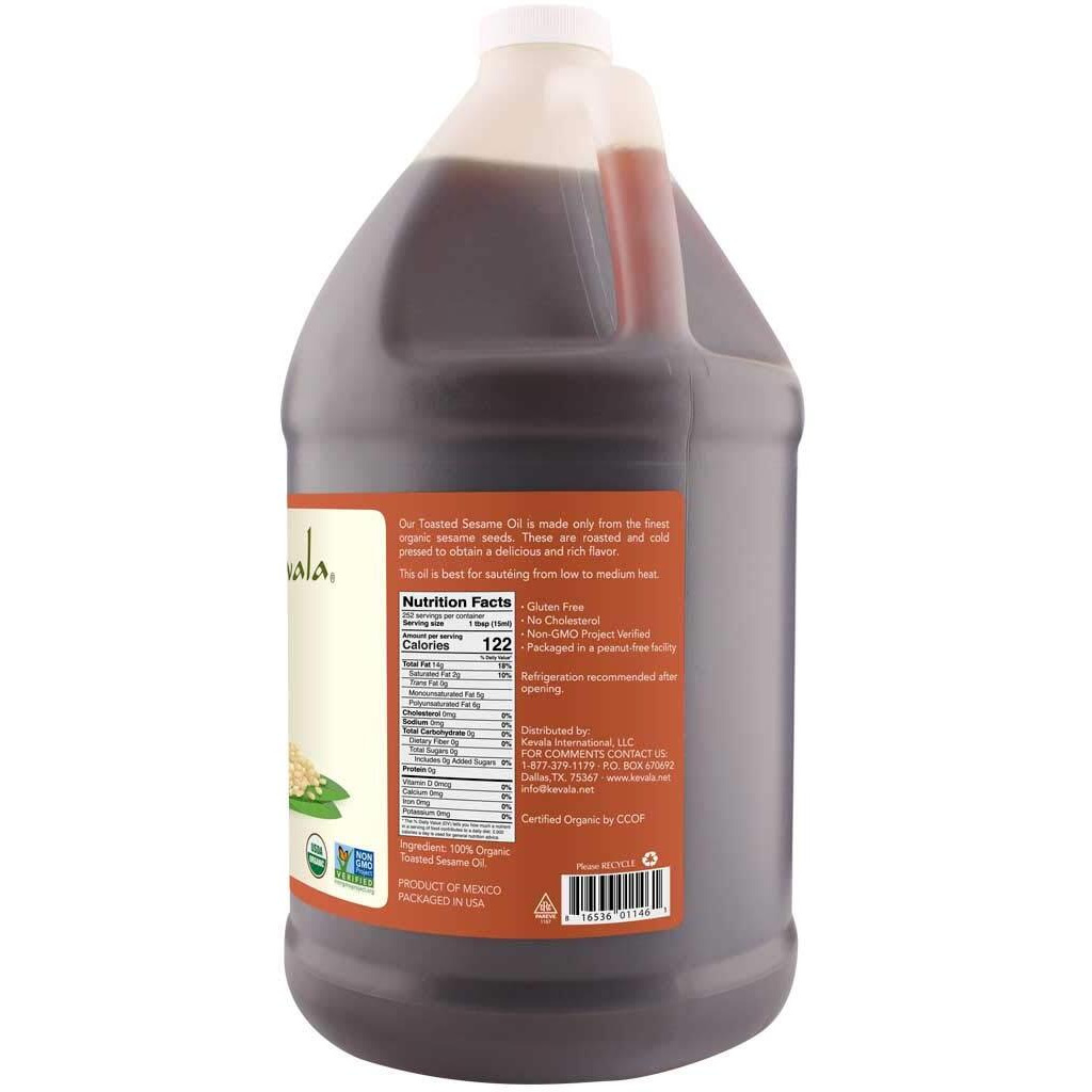 Kevala Organic Toasted Sesame Oil - Cooking, Good For Stir Fry , Made With Pure Seeds, Cold Pressed, Vegan, Gluten Free, 1 Gal, 128 Fl Oz